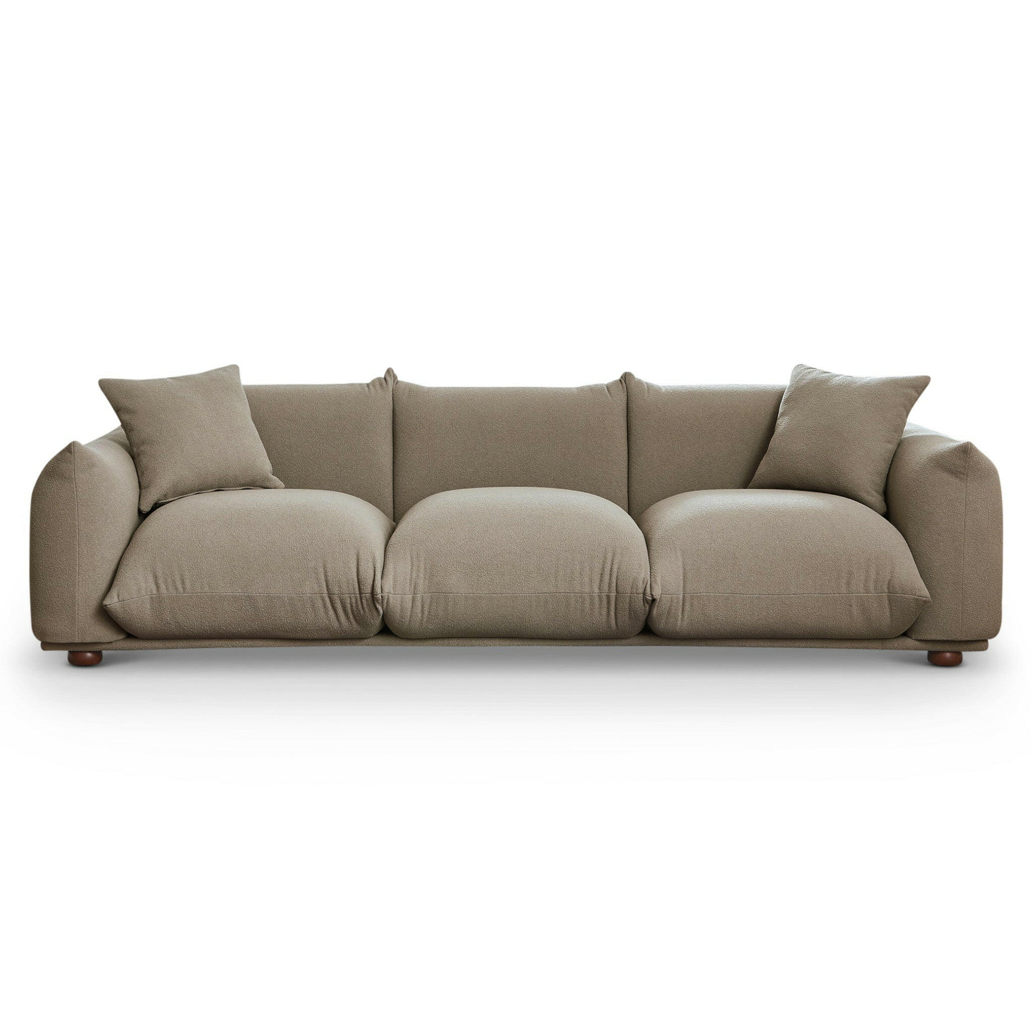 Kelly 100" Mocha Boucle Upholstered Sofa.