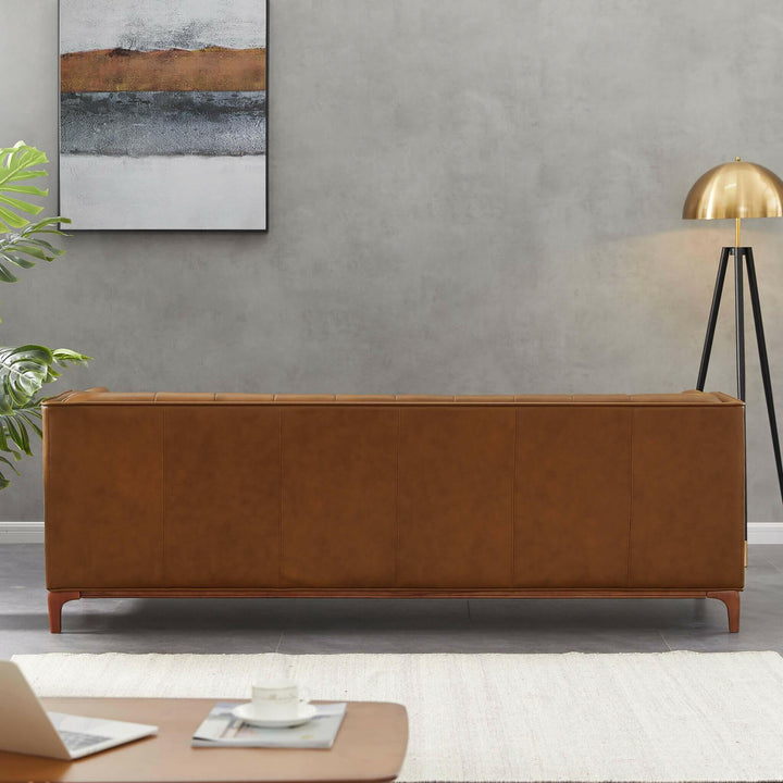 Mara Tufted Cognac Leather Sofa.