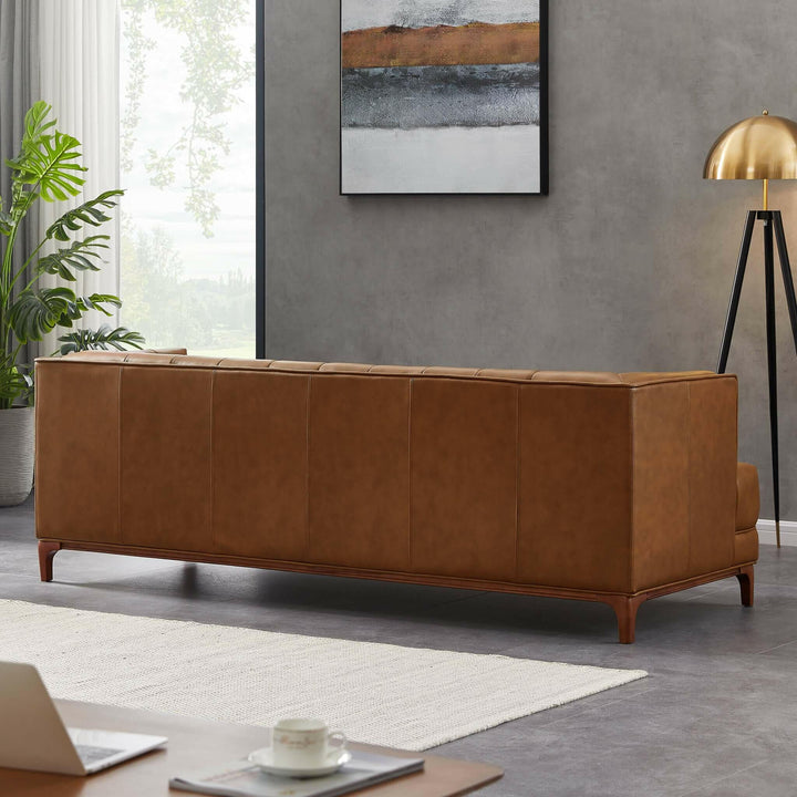 Mara Tufted Cognac Leather Sofa.