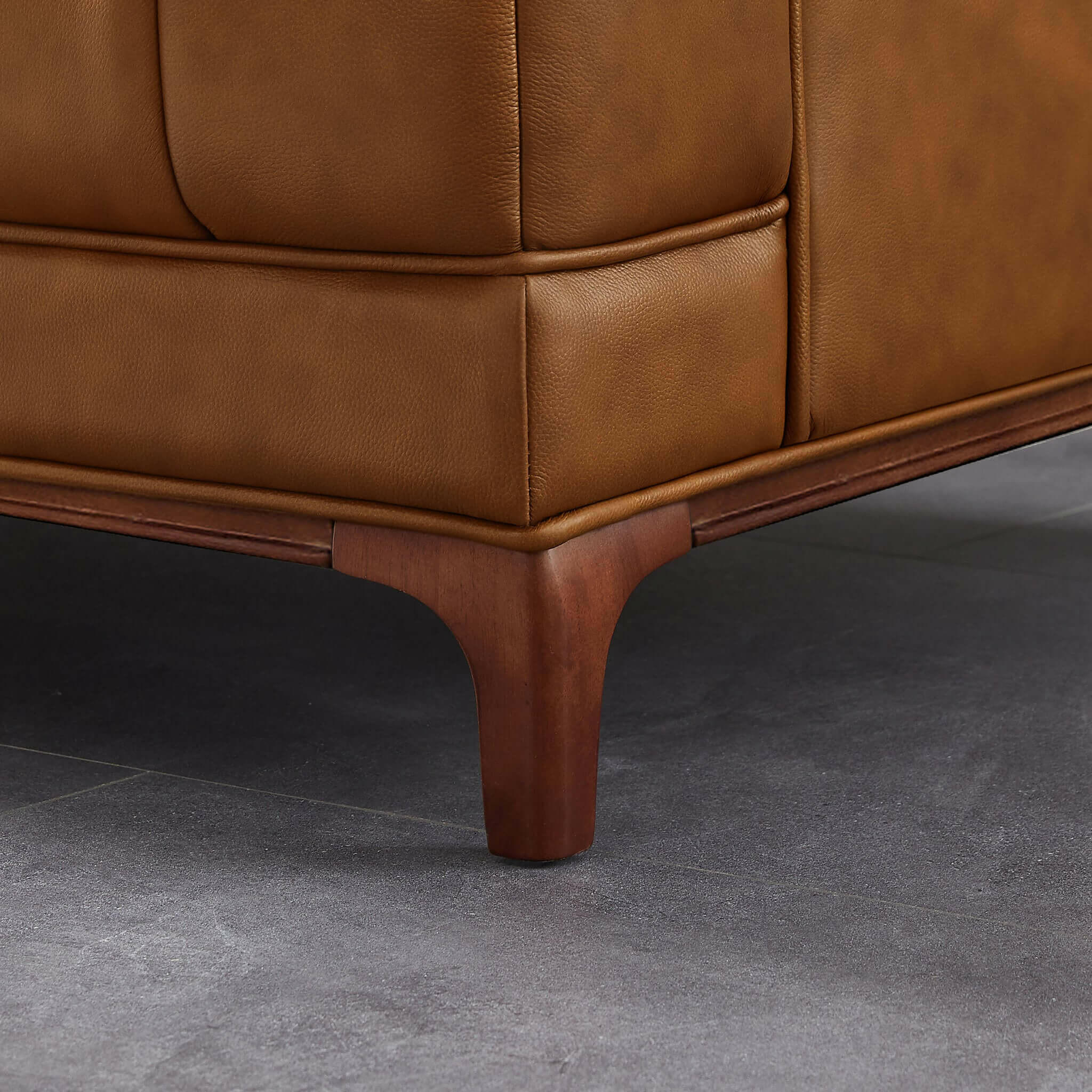 Mara Tufted Cognac Leather Sofa.