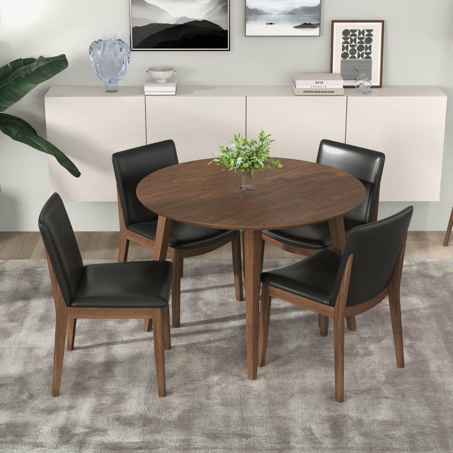 Laura Black PU Solid Wood Dining Chair (Set Of 2).