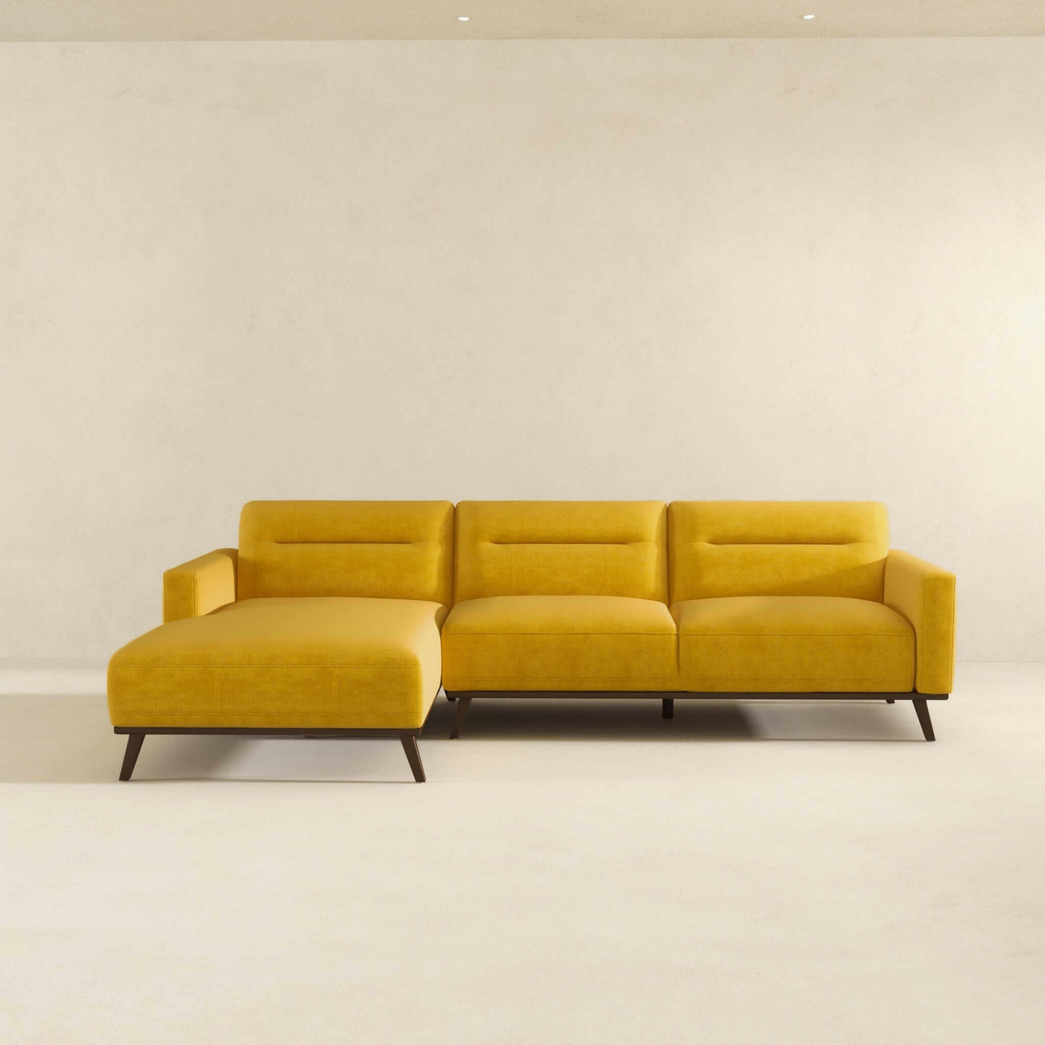 Ella L-Shaped Dark Yellow Linen Left Sectional Couch.