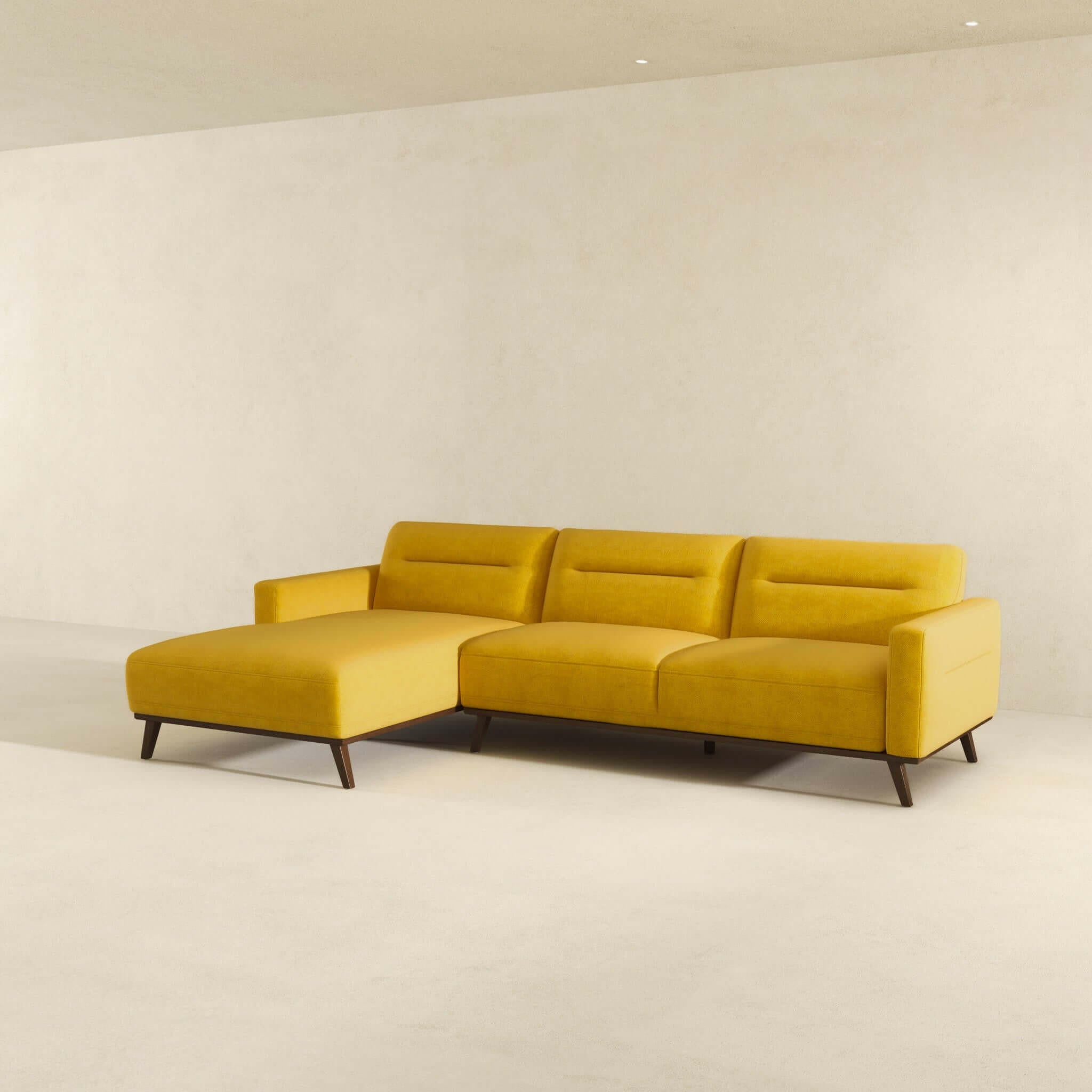 Ella L-Shaped Dark Yellow Linen Left Sectional Couch.