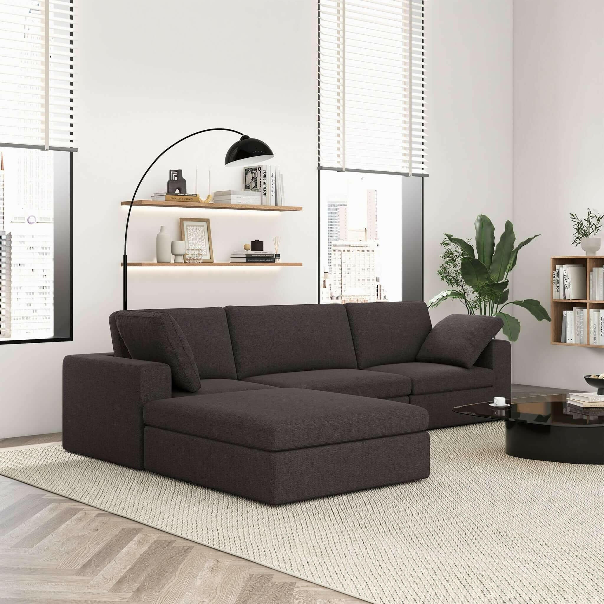 Cecilia Modular Corner Sectional Modern Fabric Sofa Dark Gray.