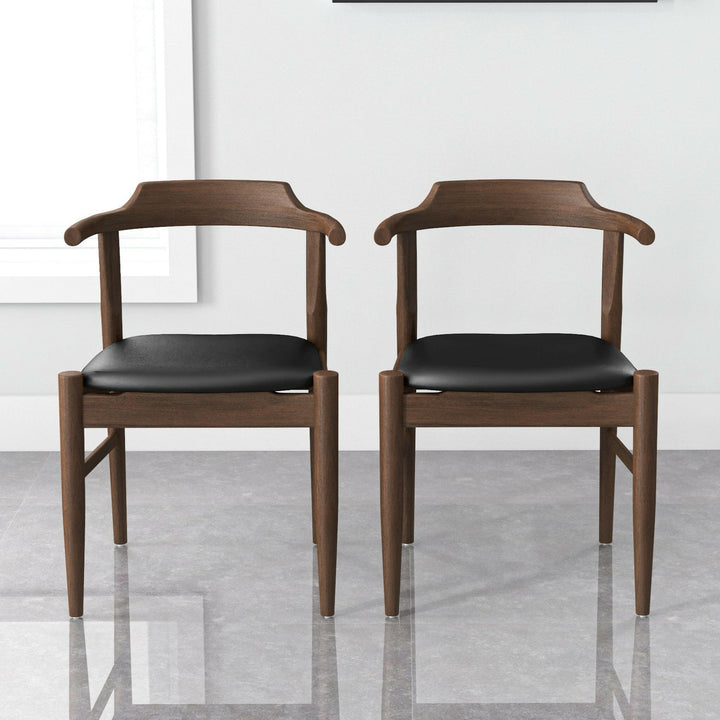 Leon Mid-Century Modern Leather Dining Chair (Set of 2).