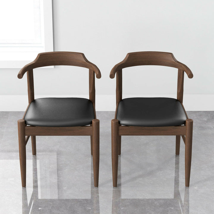 Leon Mid-Century Modern Leather Dining Chair (Set of 2).