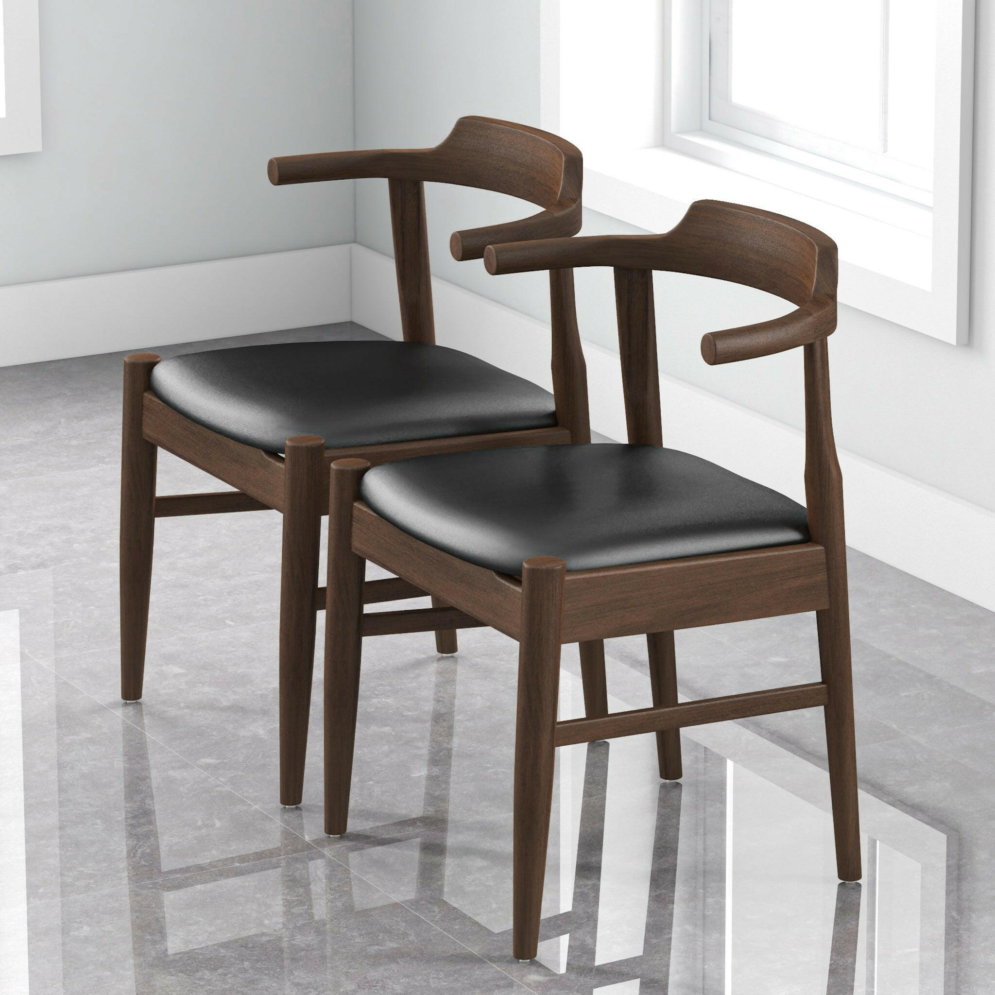 Leon Mid-Century Modern Leather Dining Chair (Set of 2).