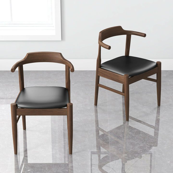 Leon Mid-Century Modern Leather Dining Chair (Set of 2).