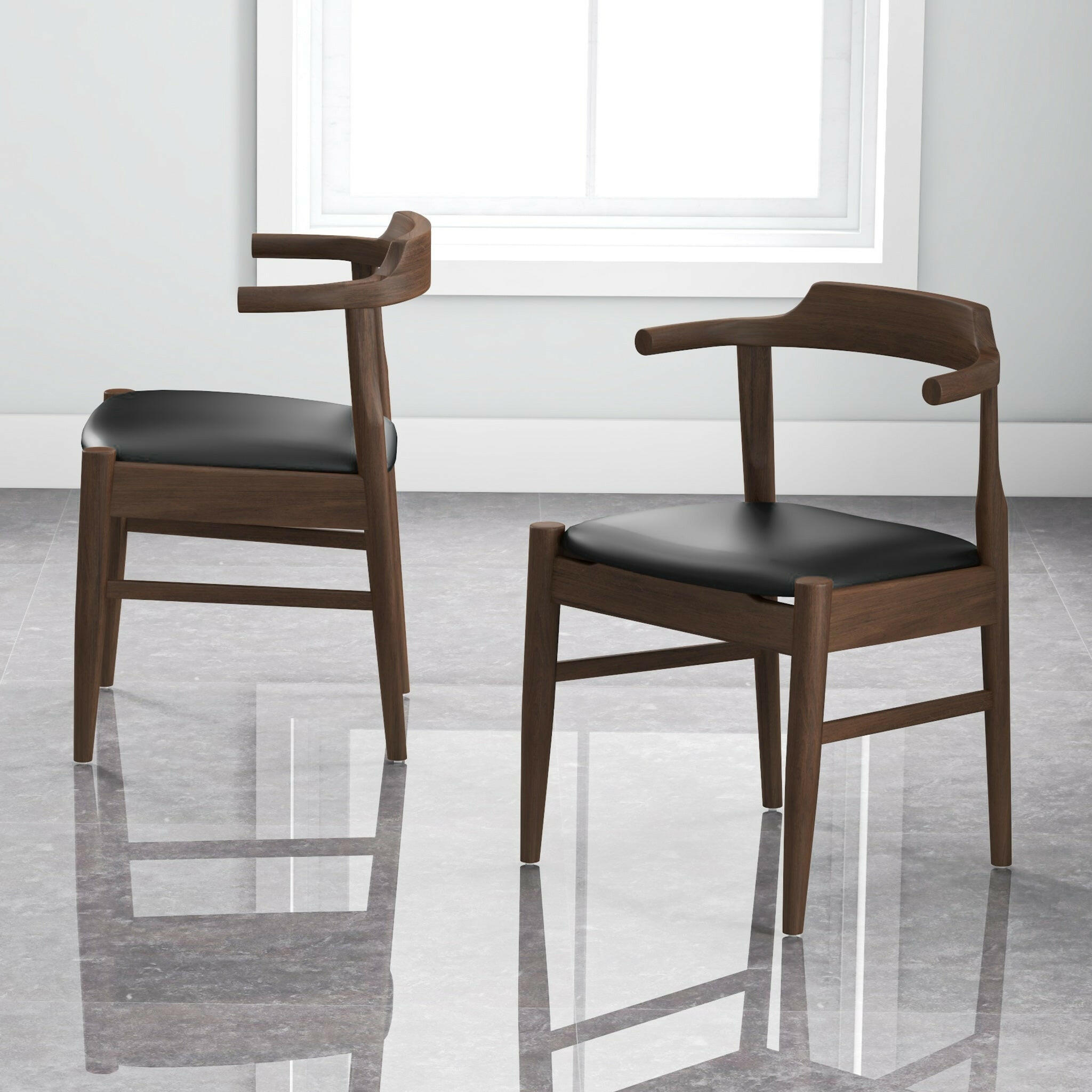 Leon Mid-Century Modern Leather Dining Chair (Set of 2).