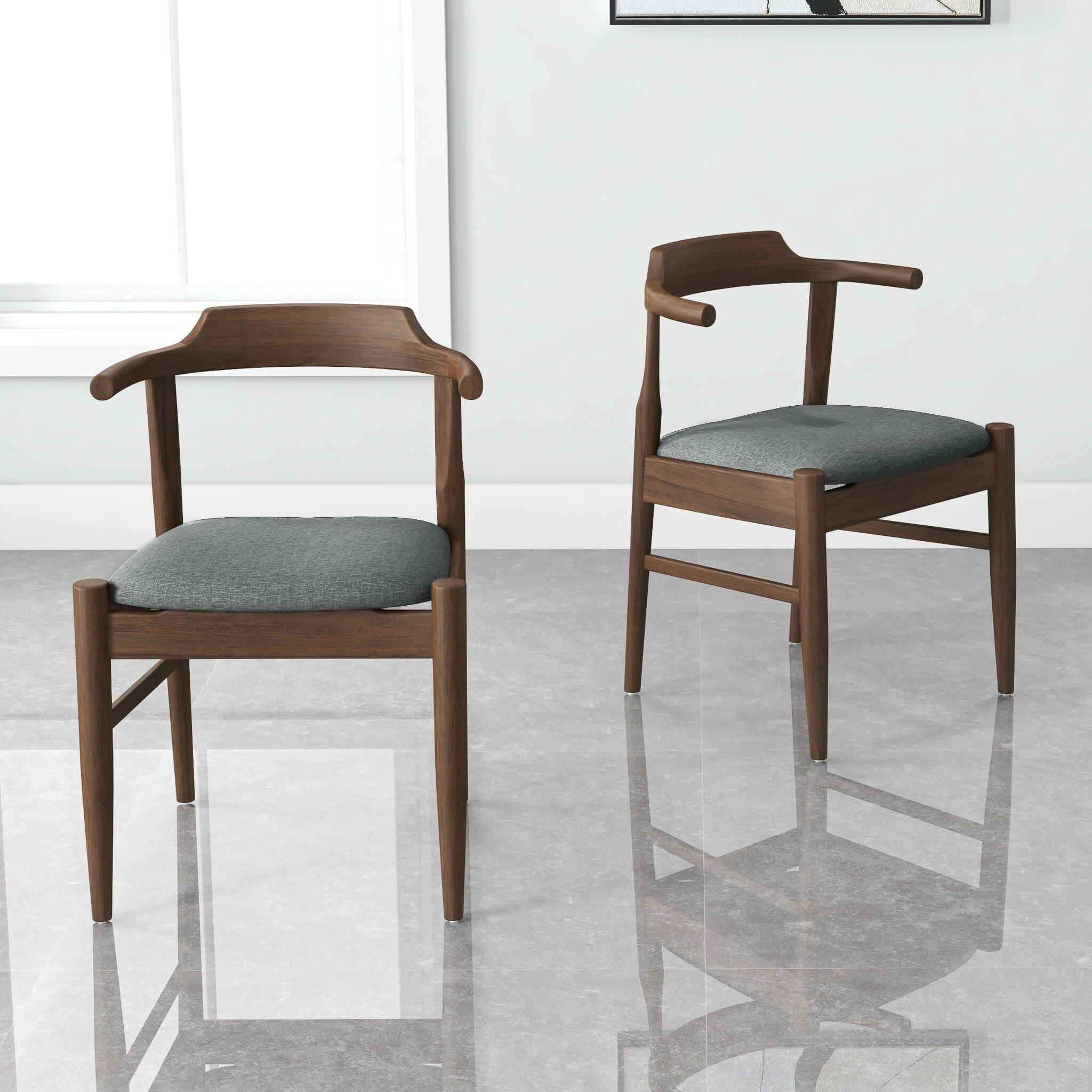 Leon Mid-Century Modern Grey Fabric Dining Chair (Set of 2).