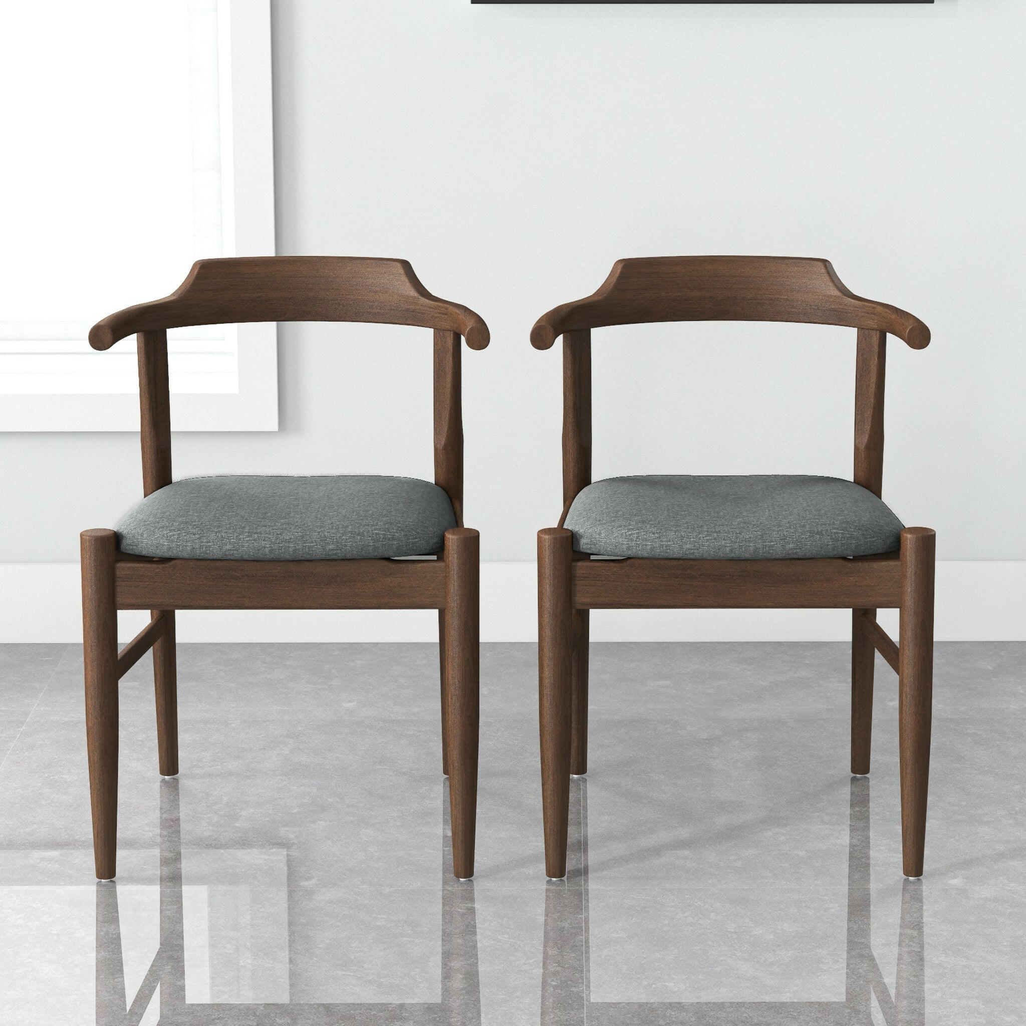 Leon Mid-Century Modern Grey Fabric Dining Chair (Set of 2).