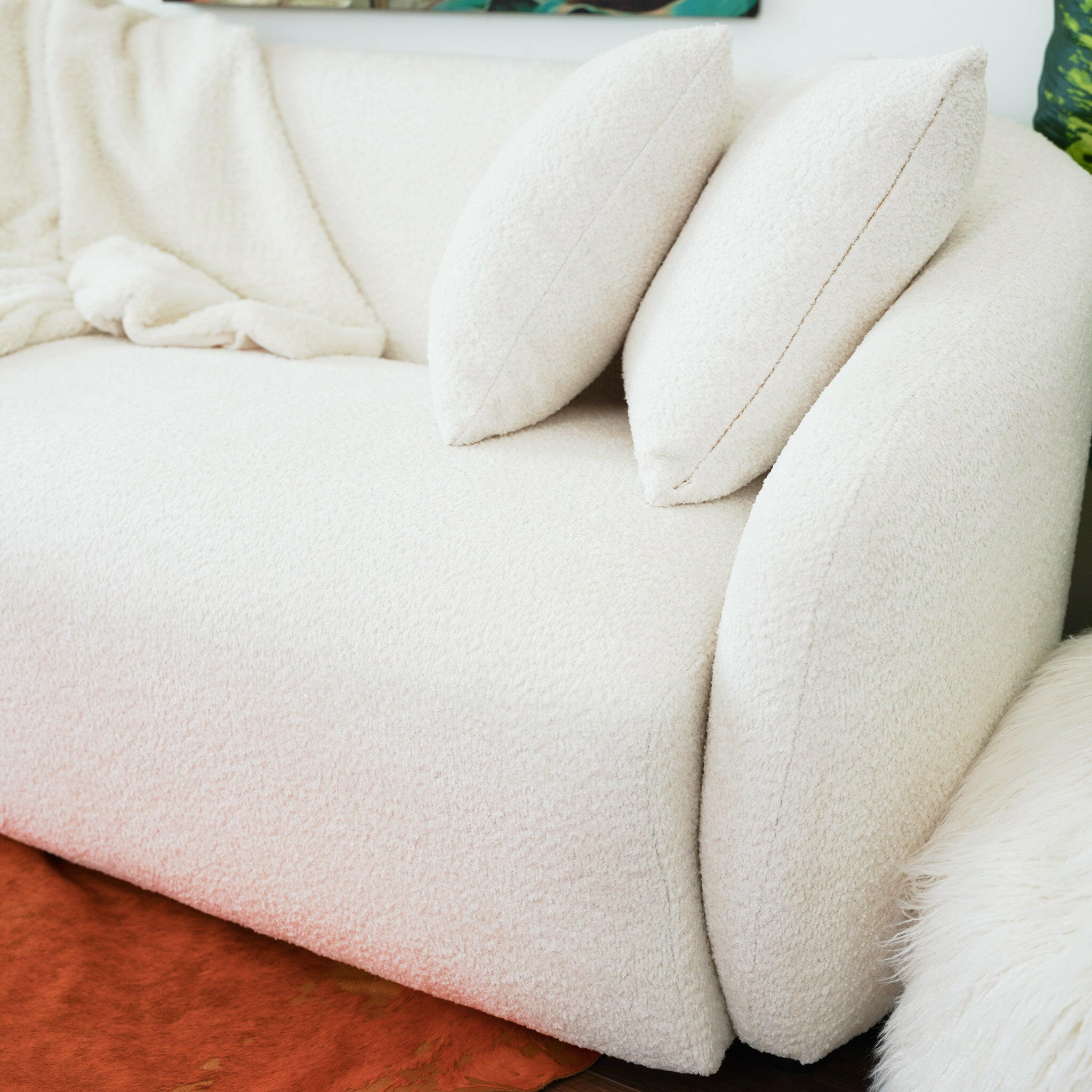 Linden Ivory Boucle Sofa.