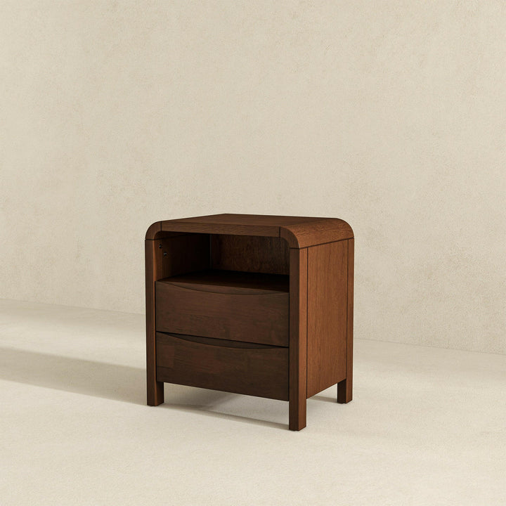 Lionel Mid Century Modern Solid Wood Nightstand 2-Drawer.