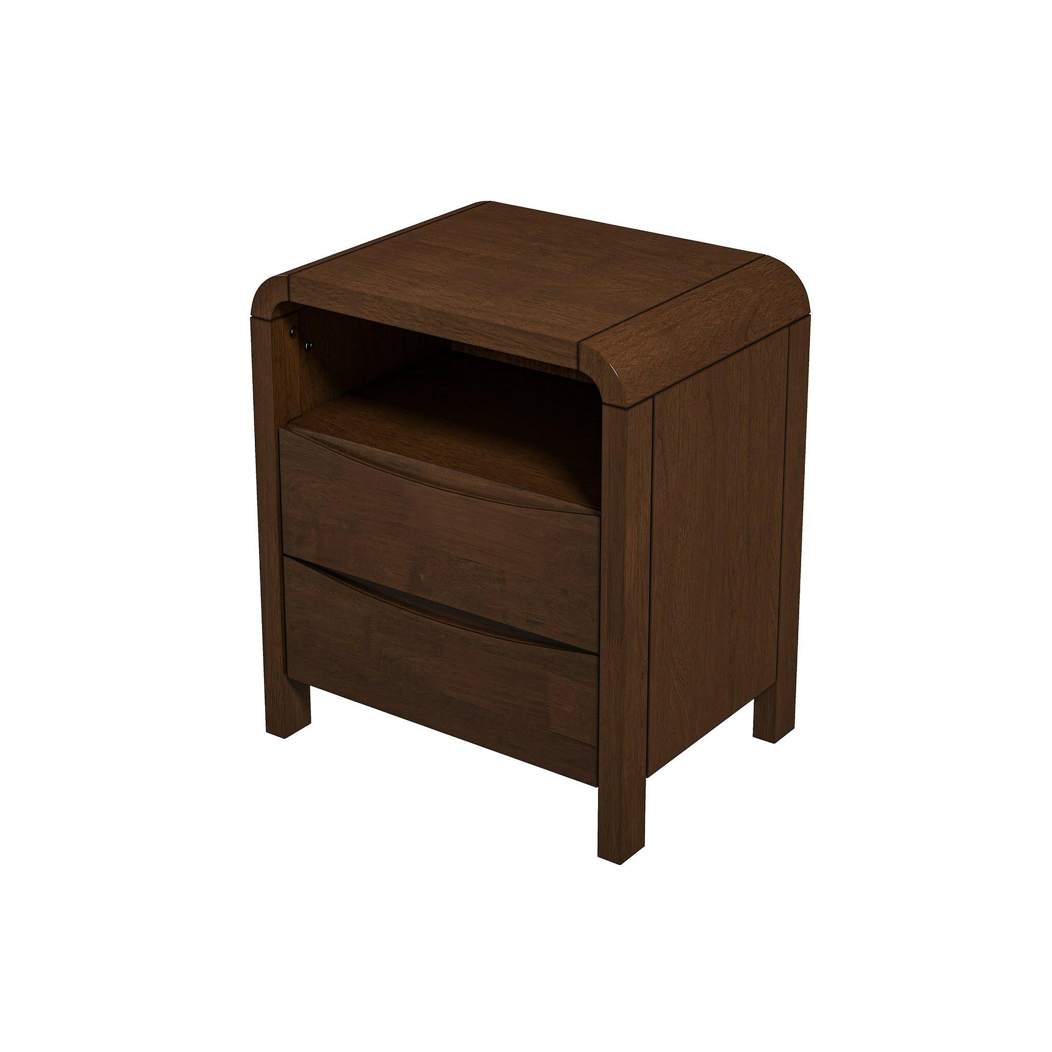 Lionel Mid Century Modern Solid Wood Nightstand 2-Drawer.