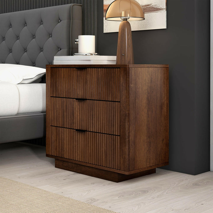 Lola Walnut Nightstand 3-Drawer.