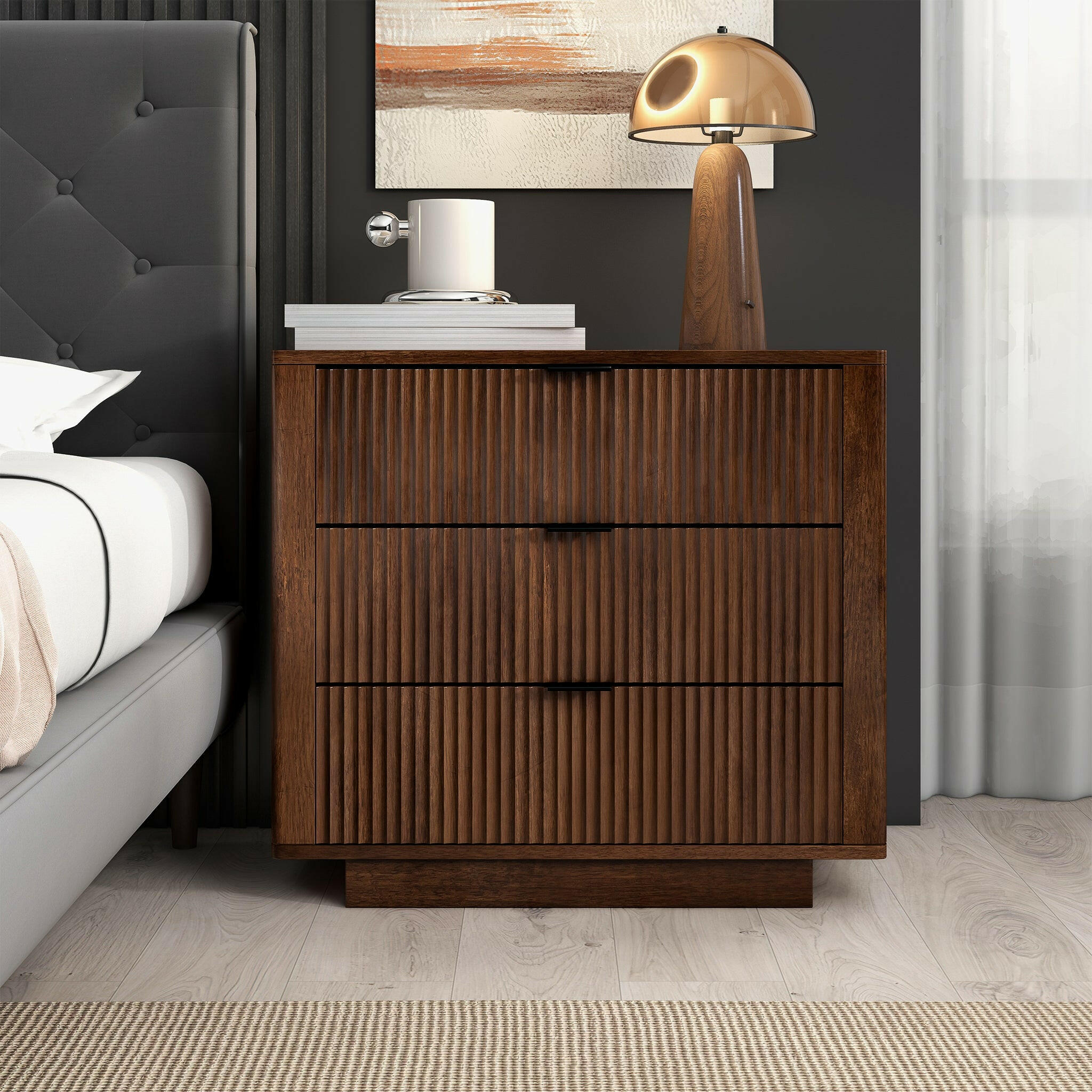 Lola Walnut Nightstand 3-Drawer.