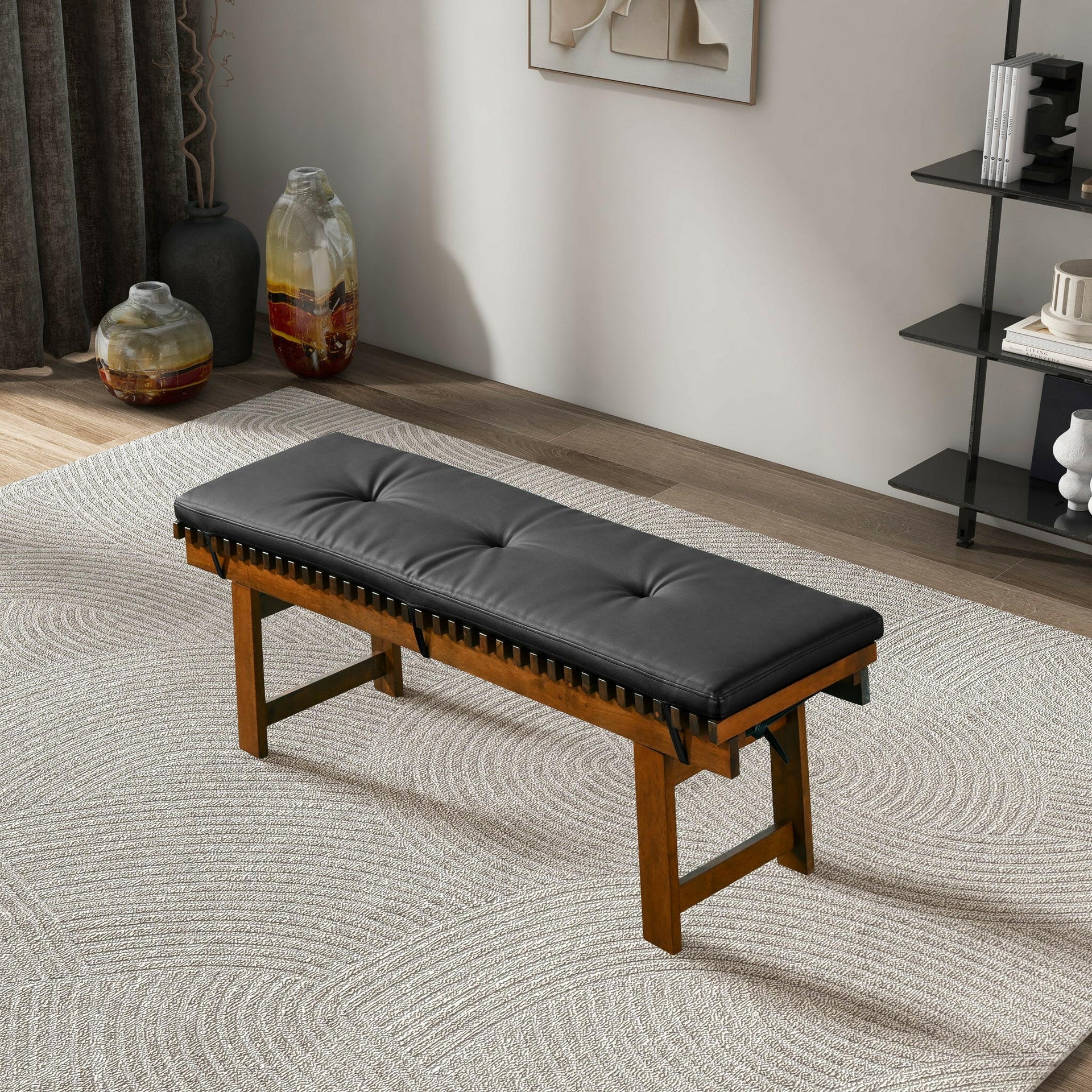 Lucia Bench in Black PU Leather.