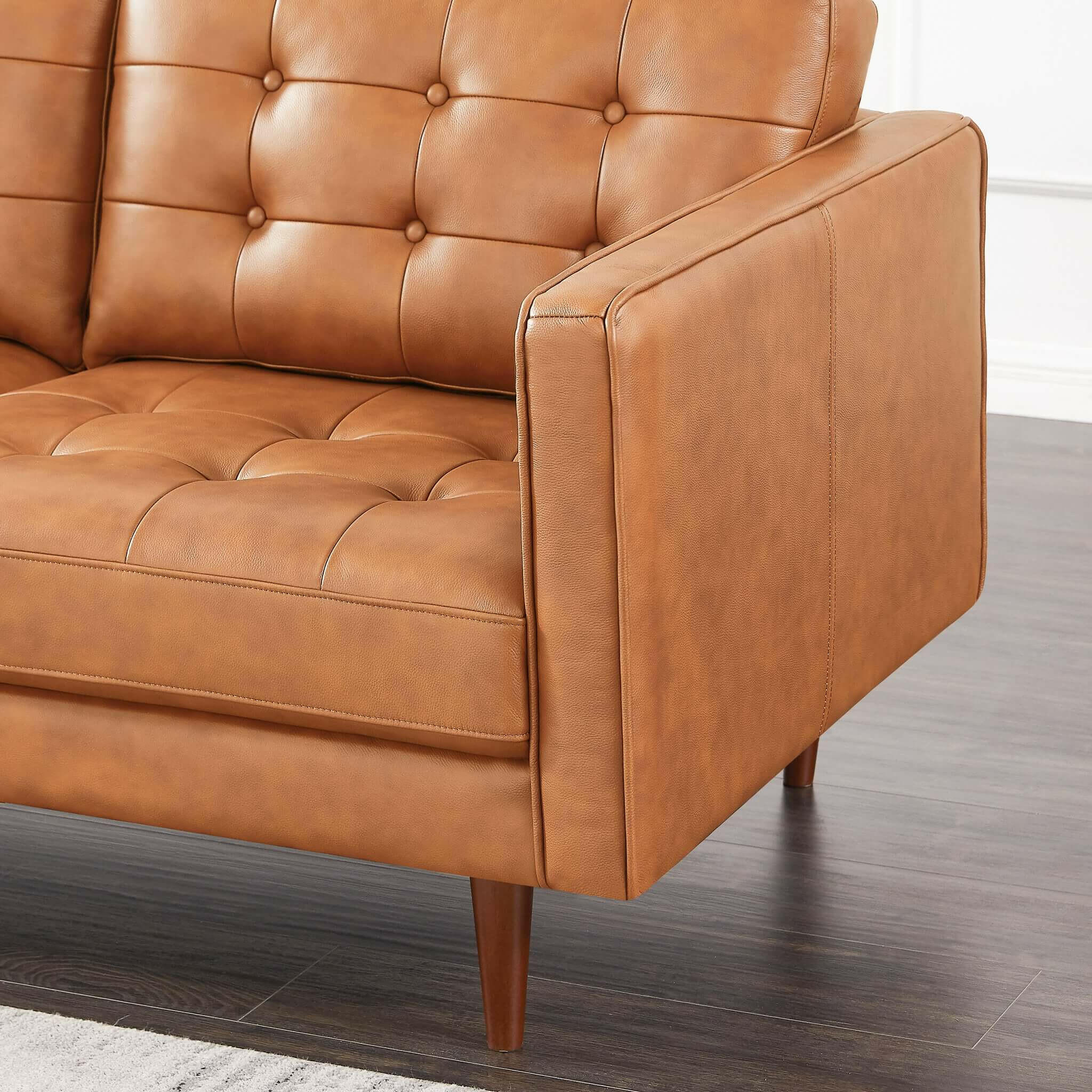 Lucco Genuine Leather Sectional In Cognac Tan (Right Facing).