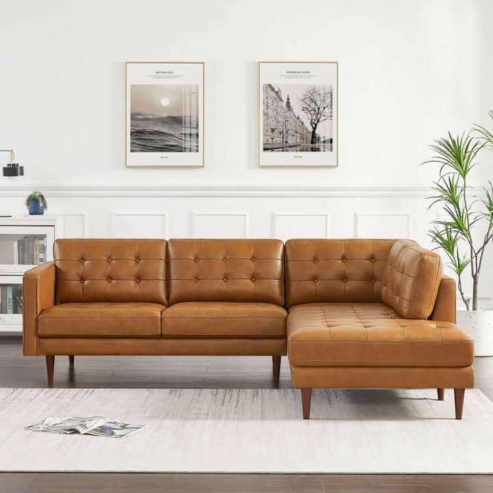 Lucco Genuine Leather Sectional In Cognac Tan (Right Facing).