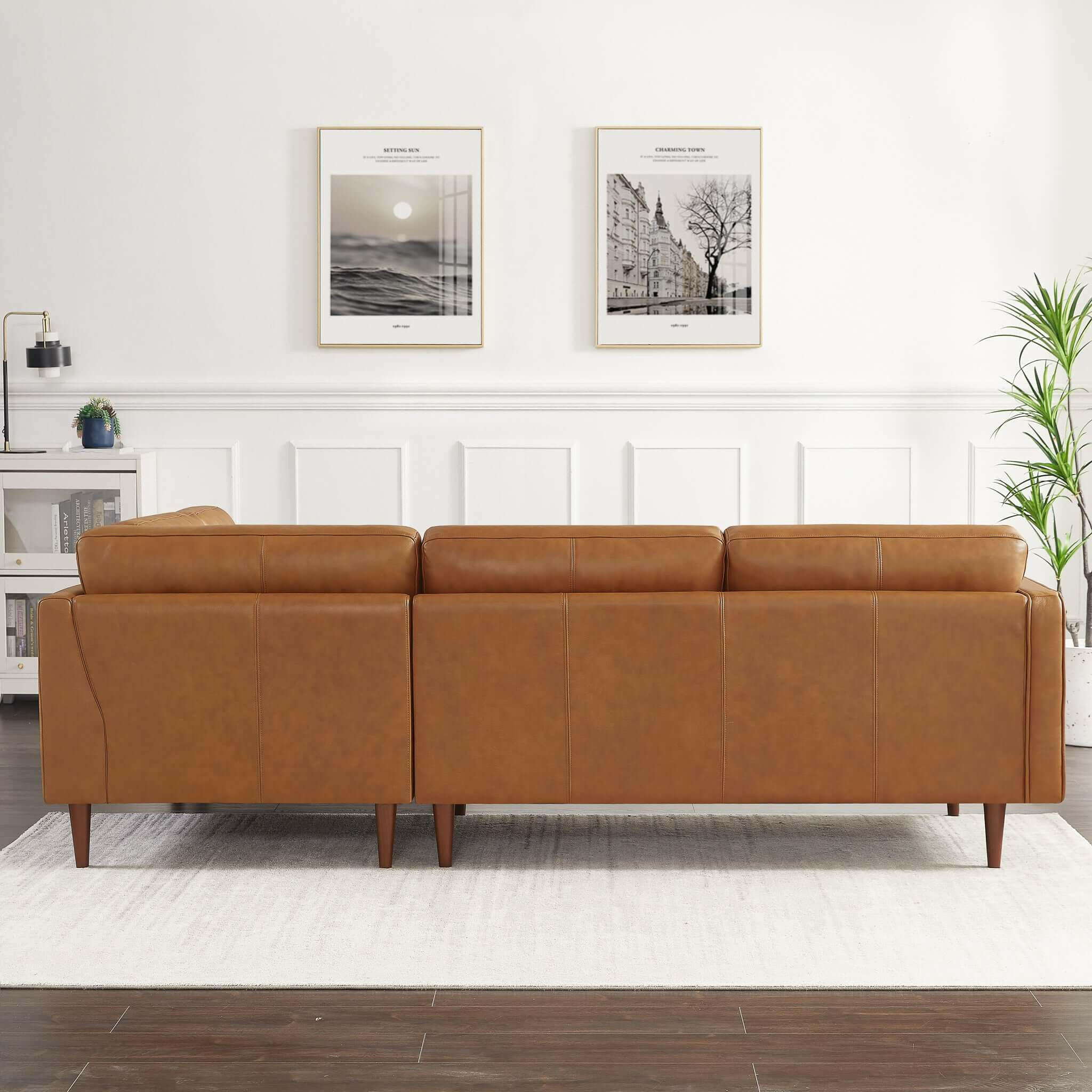 Lucco Genuine Leather Sectional In Cognac Tan (Left Facing).