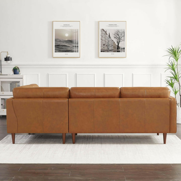 Lucco Genuine Leather Sectional In Cognac Tan (Left Facing).