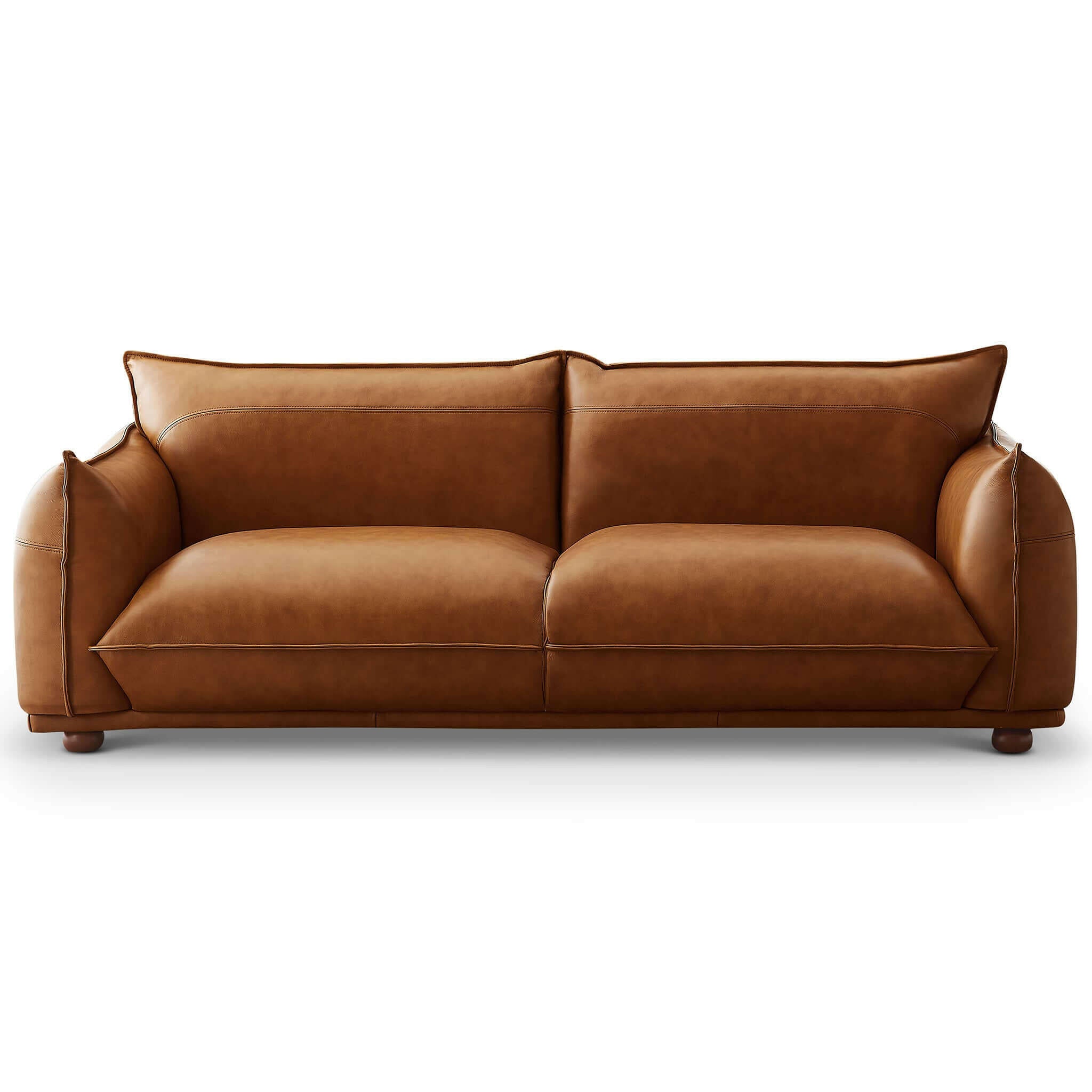 Emma Mid Century Modern Luxury Cognac Leather Sofa.