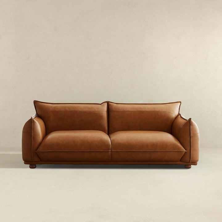 Emma Mid Century Modern Luxury Cognac Leather Sofa.