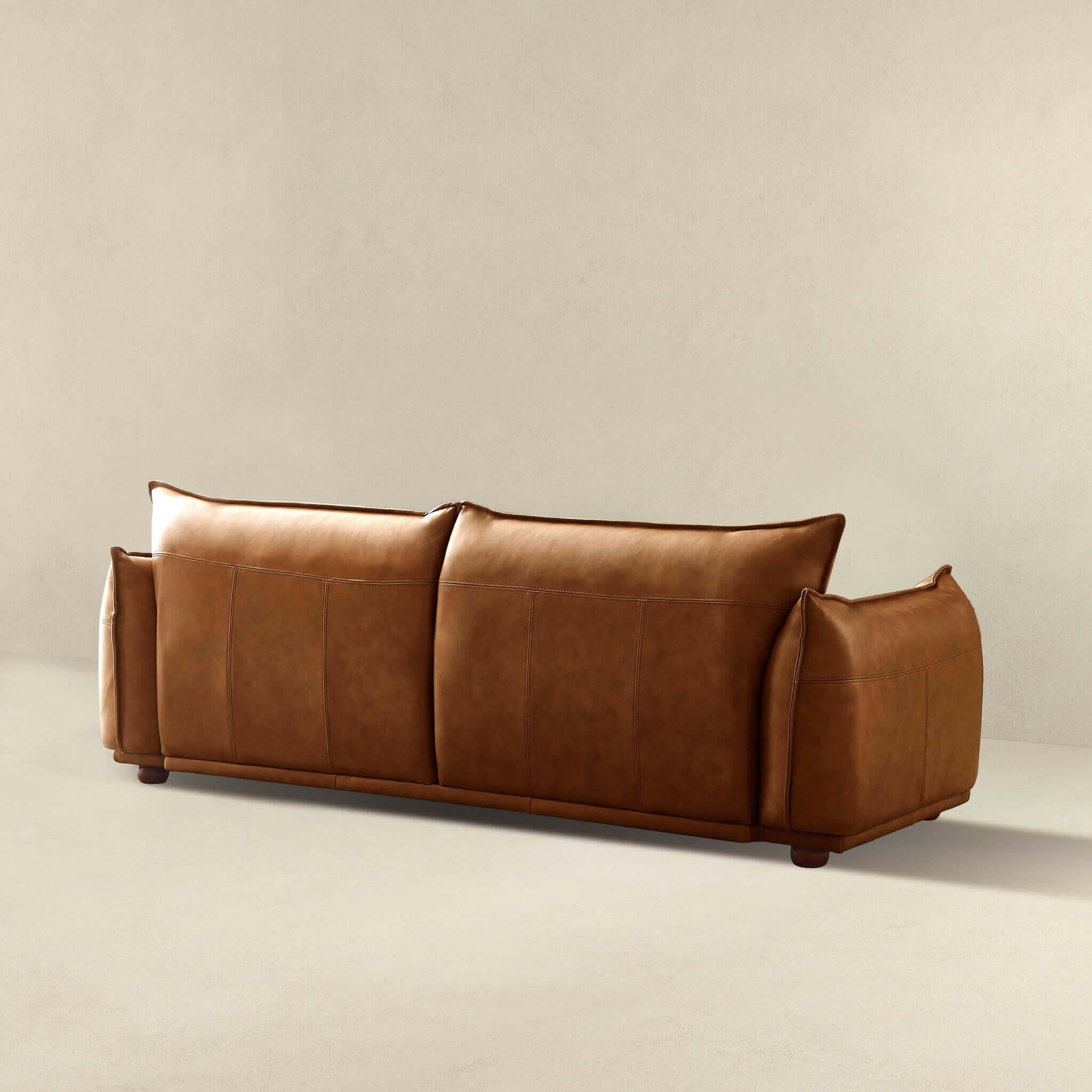 Emma Mid Century Modern Luxury Cognac Leather Sofa.