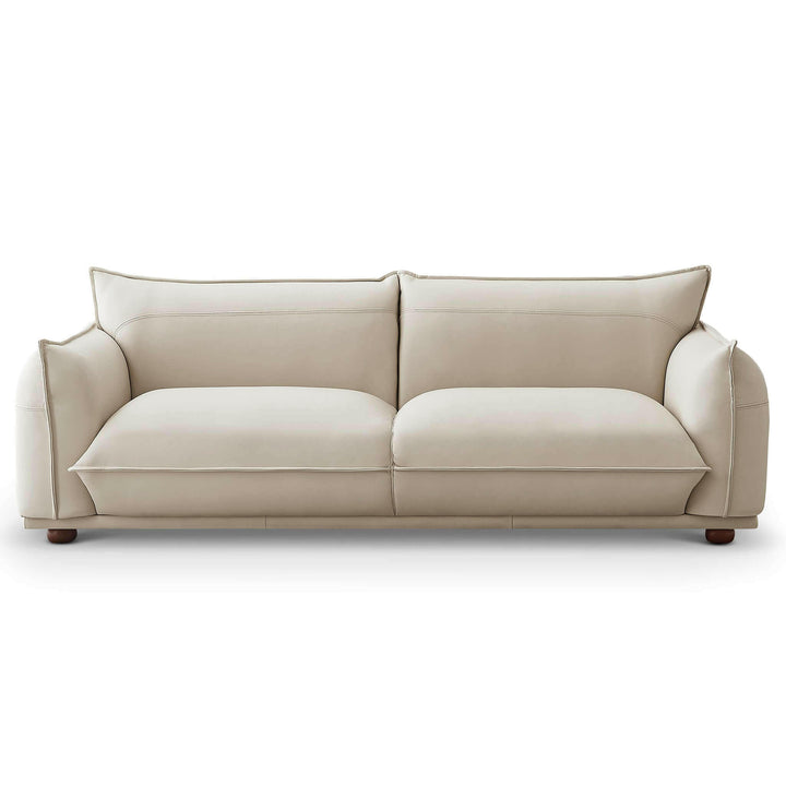 Emma Mid Century Modern Luxury Cream Leather Sofa.