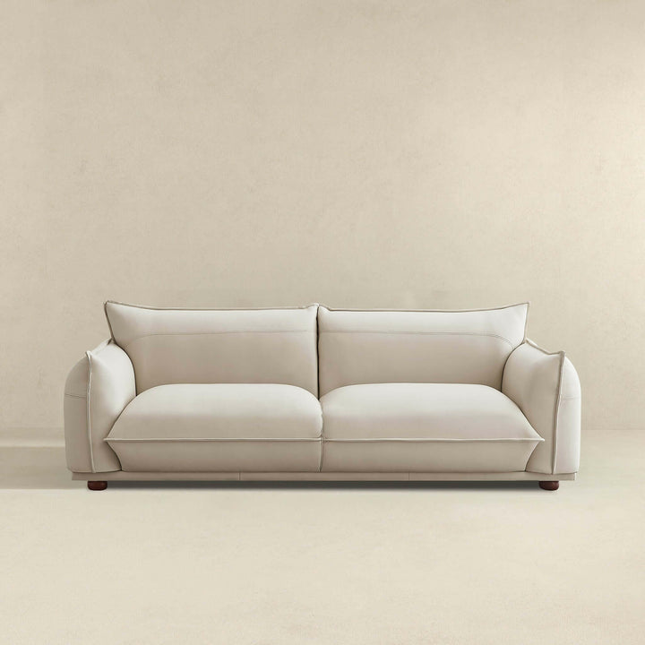 Emma Mid Century Modern Luxury Cream Leather Sofa.