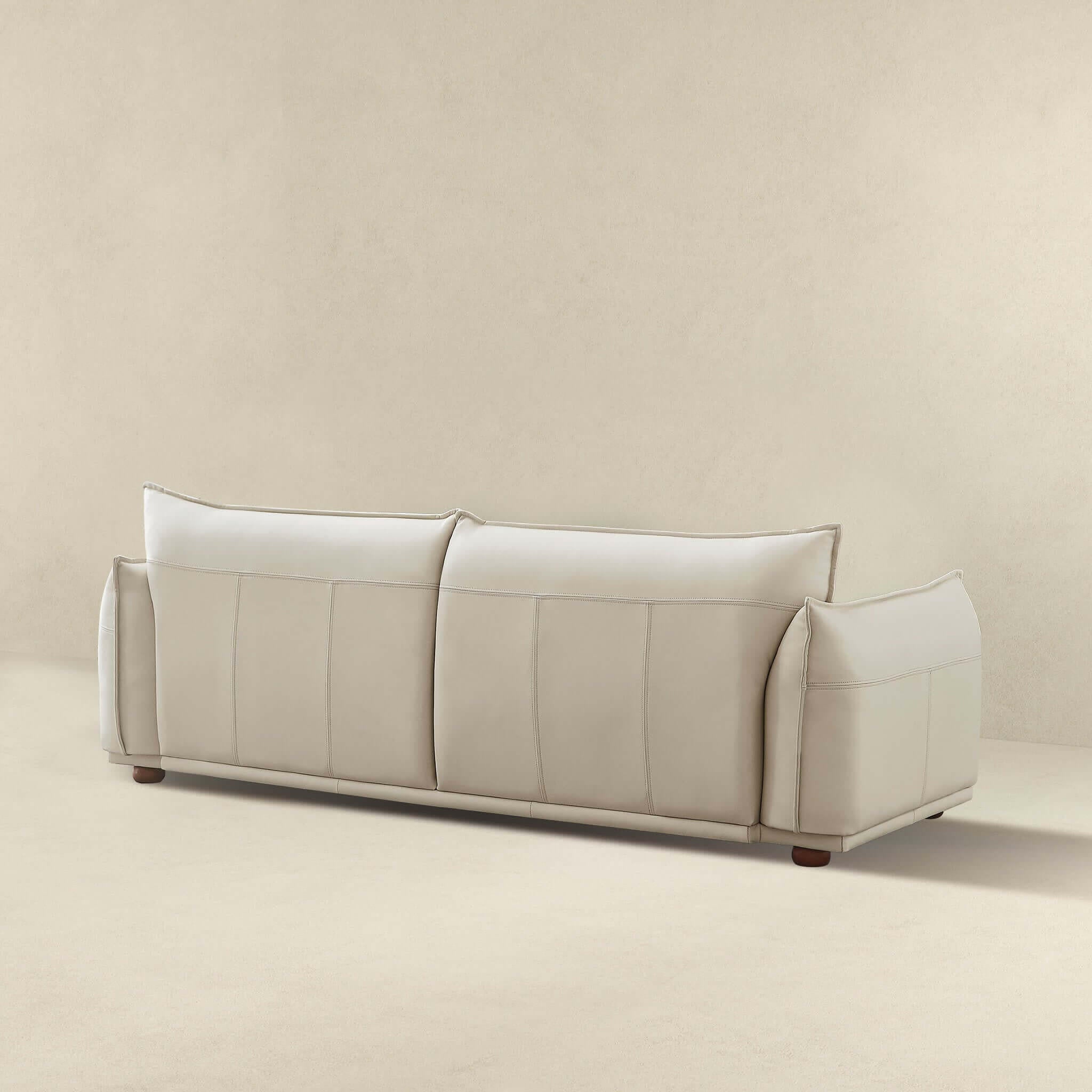 Emma Mid Century Modern Luxury Cream Leather Sofa.