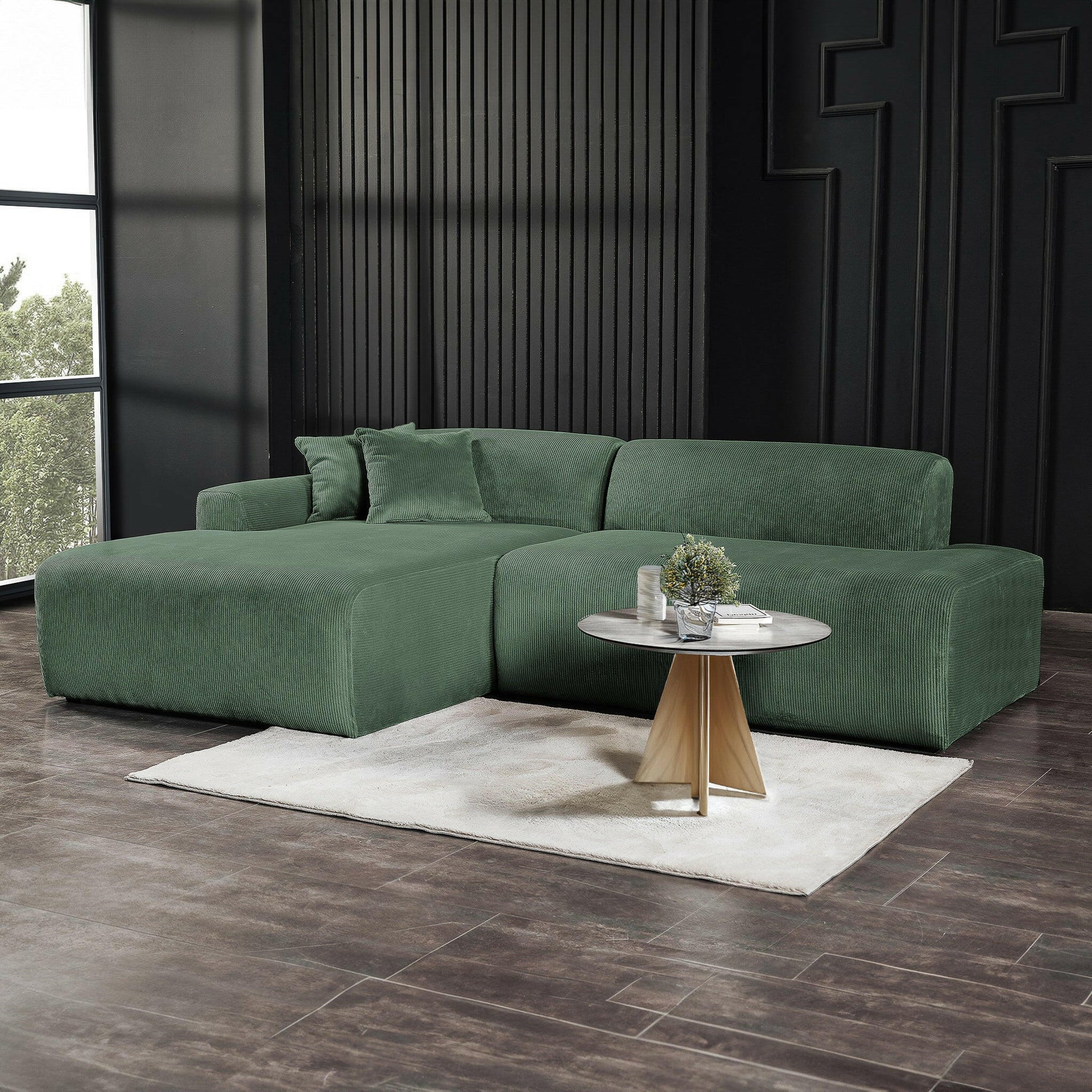 Mar Sectional Green Corduroy Sofa (Left Facing).