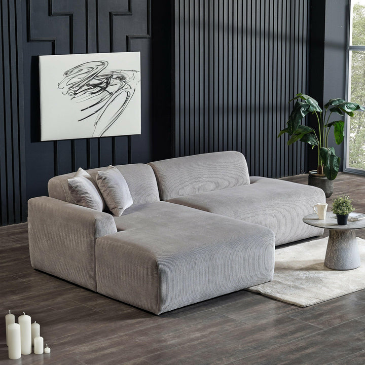 Mar Sectional Grey Corduroy Sofa (Left Facing).