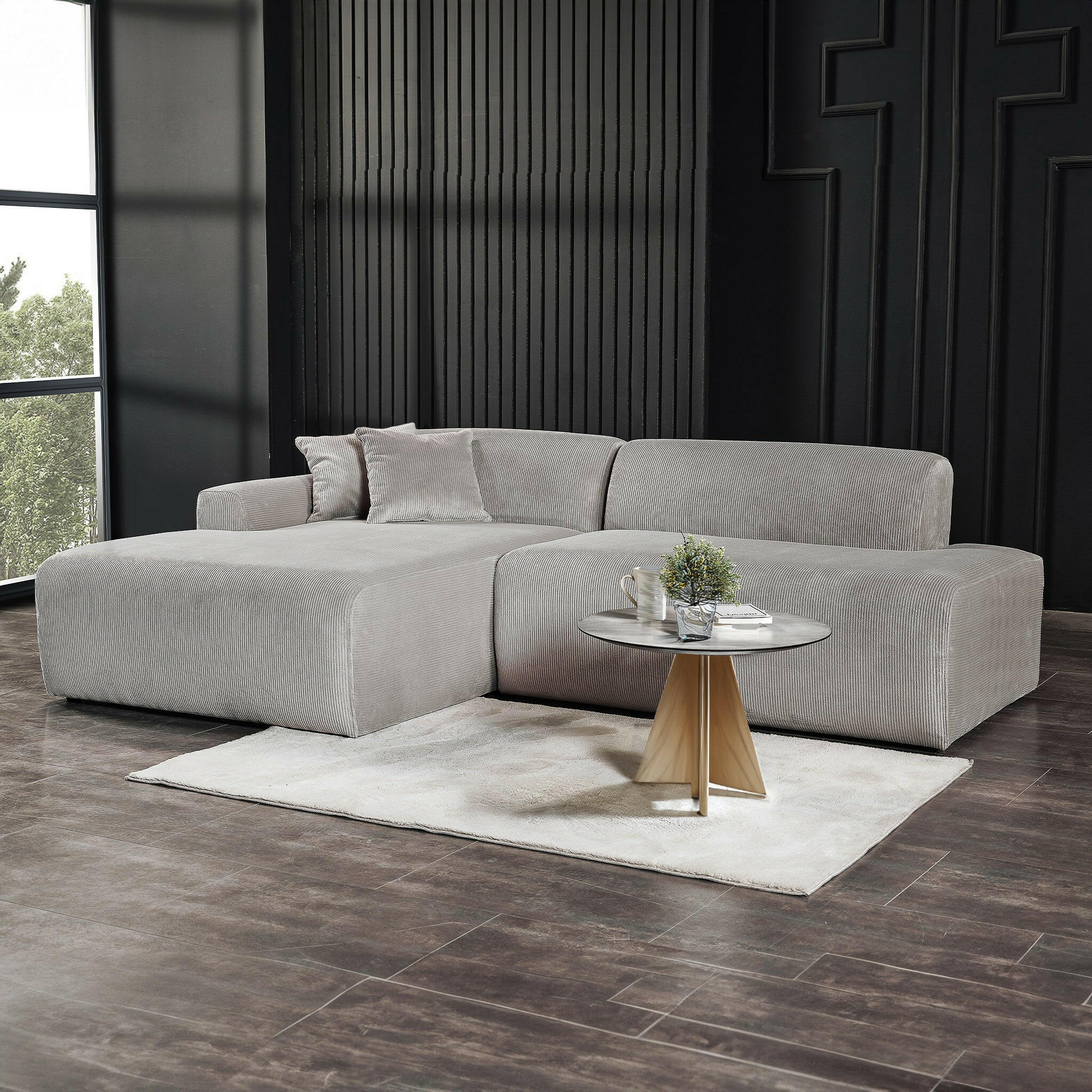 Mar Sectional Grey Corduroy Sofa (Left Facing).