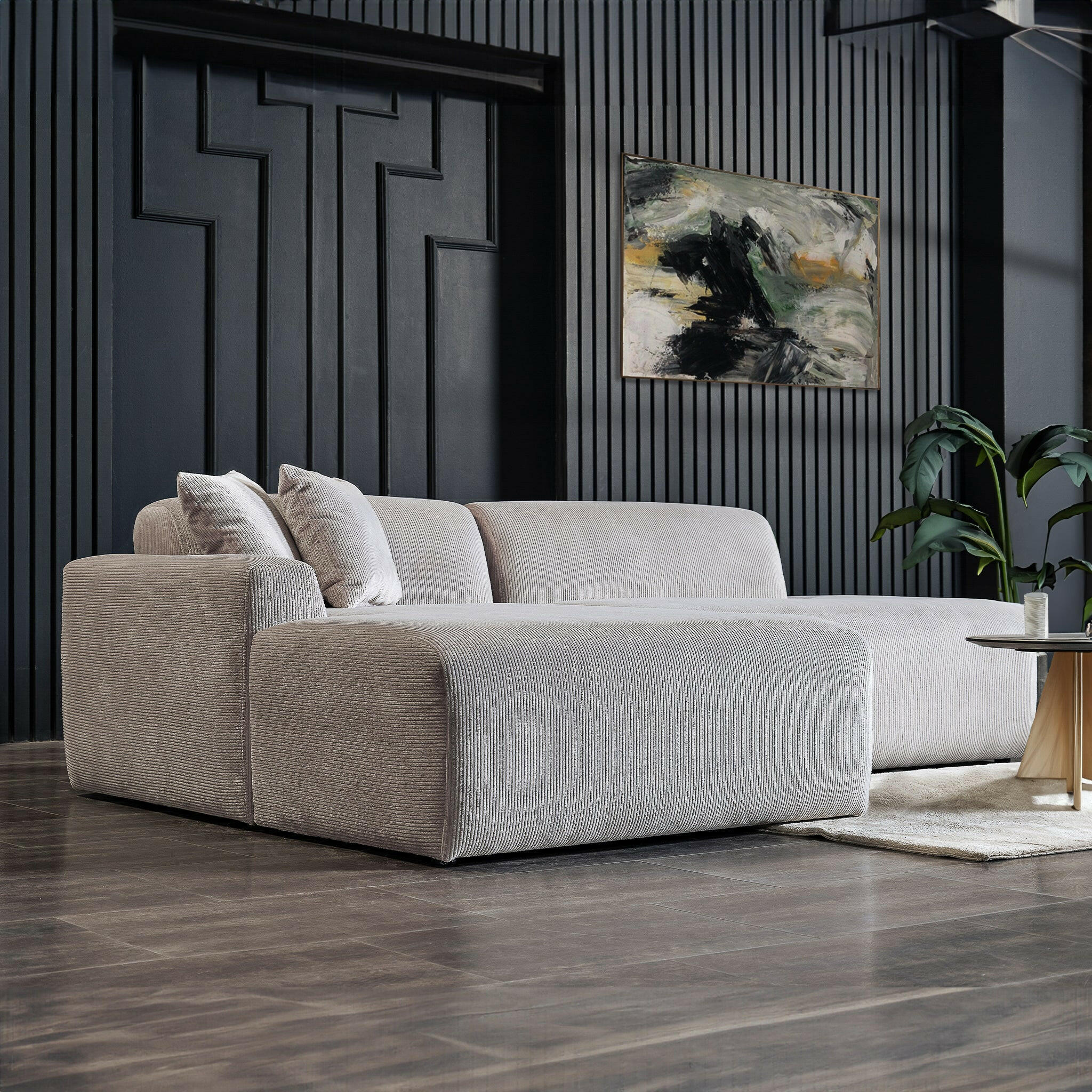 Mar Sectional Grey Corduroy Sofa (Left Facing).