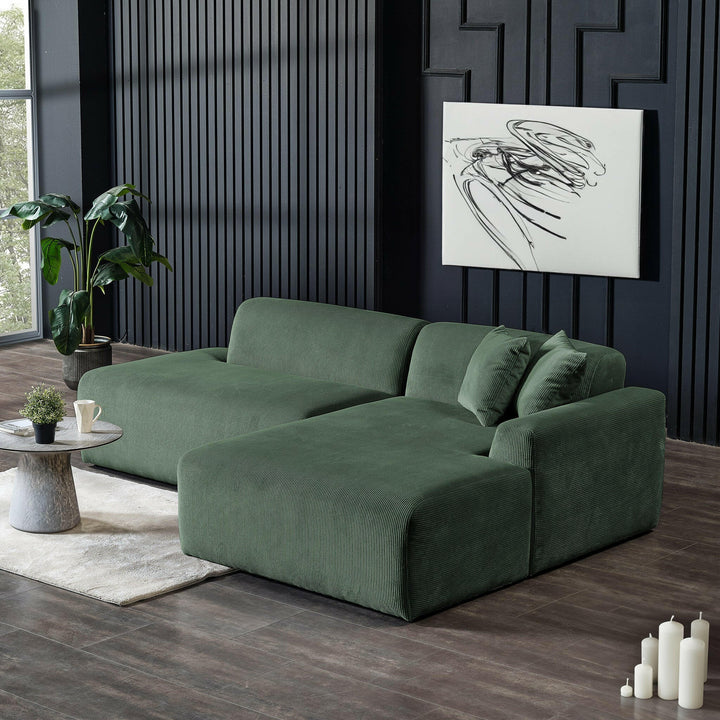 Mar Sectional Green Corduroy Sofa (Right Facing).