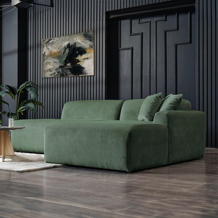 Mar Sectional Green Corduroy Sofa (Right Facing).