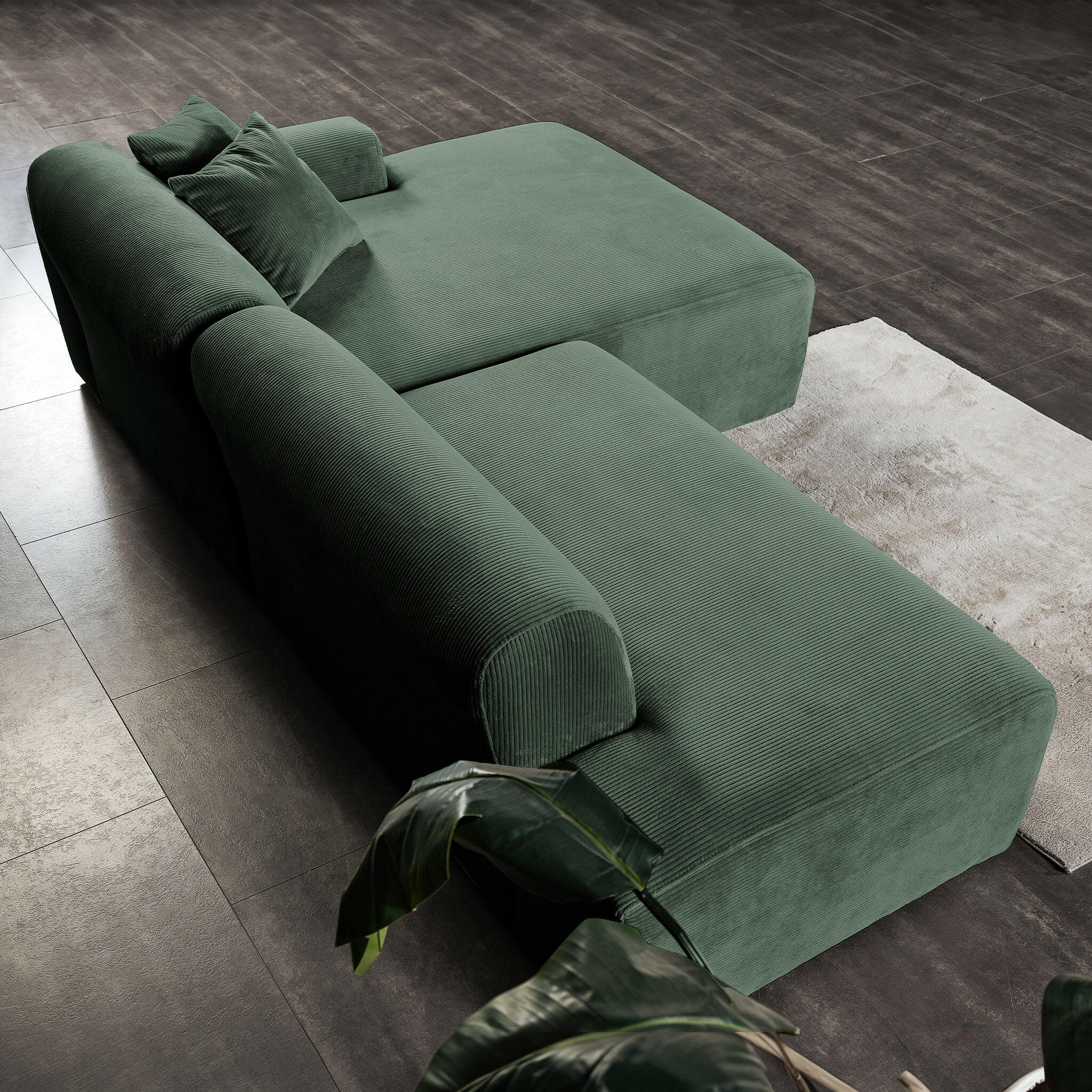 Mar Sectional Green Corduroy Sofa (Right Facing).