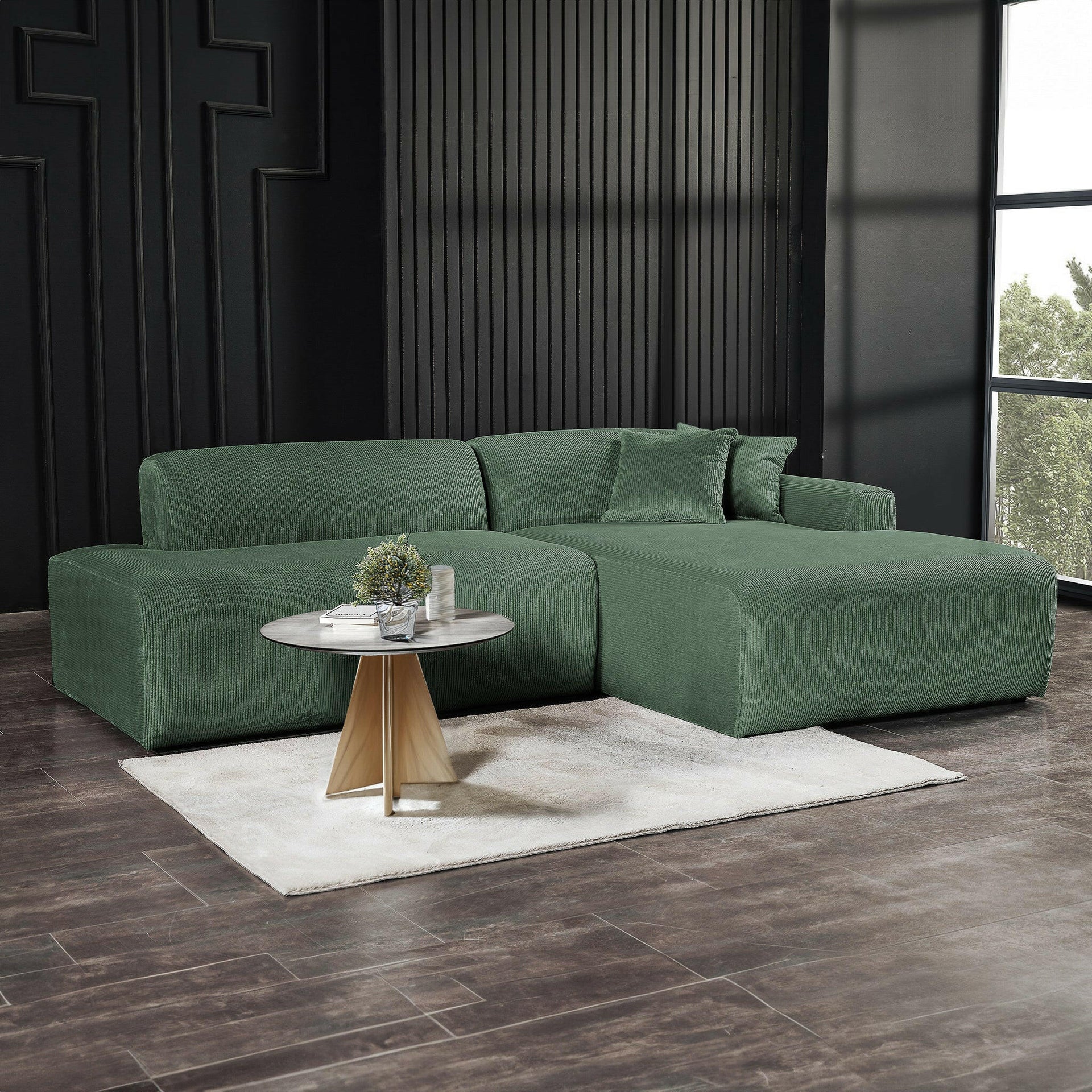 Mar Sectional Green Corduroy Sofa (Right Facing).