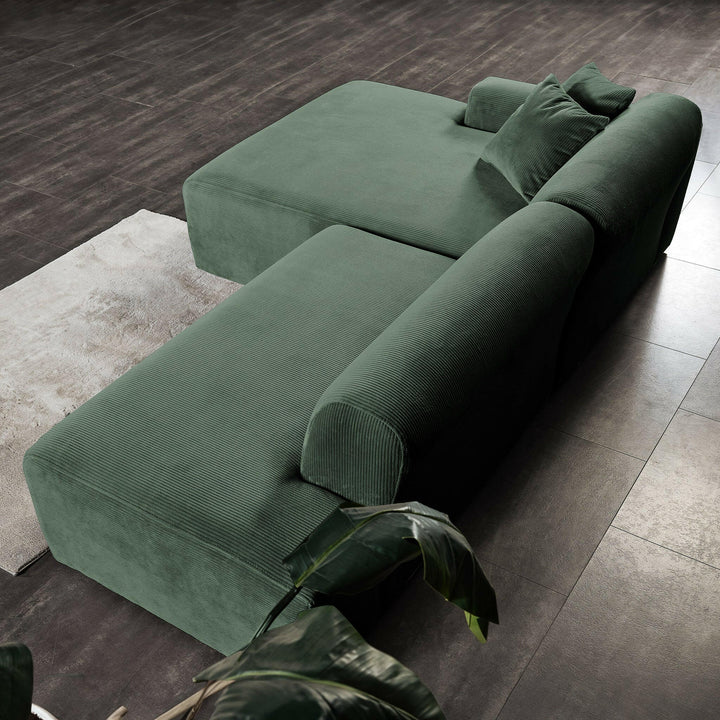 Mar Sectional Green Corduroy Sofa (Right Facing).