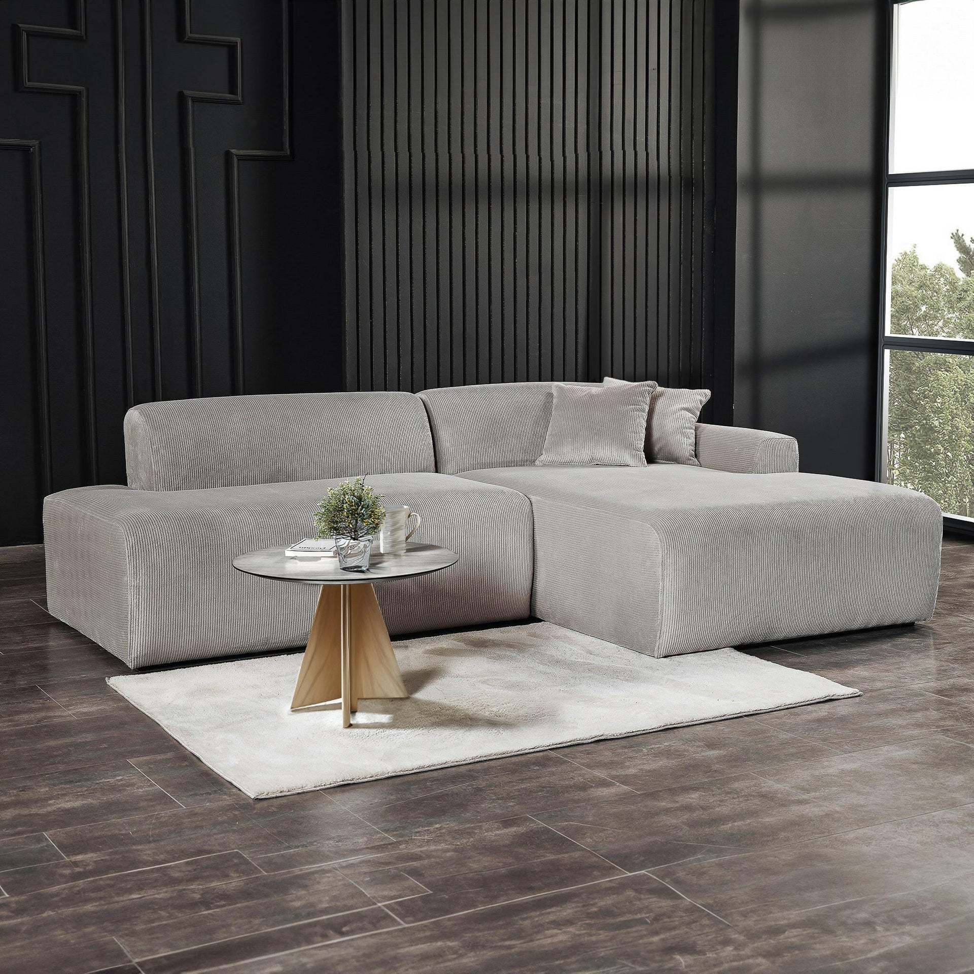 Mar Sectional Grey Corduroy Sofa (Right Facing).