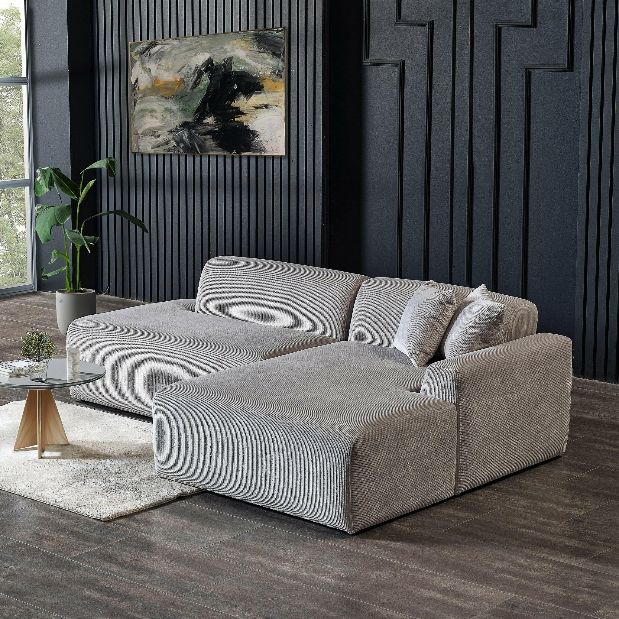 Mar Sectional Grey Corduroy Sofa (Right Facing).