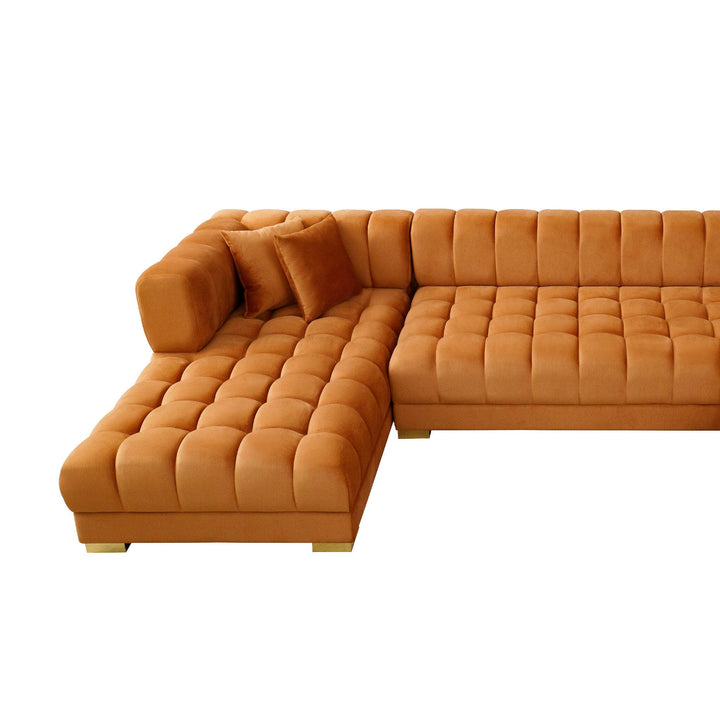 Marlow Cognac Velvet U Shape Corner Sofa.