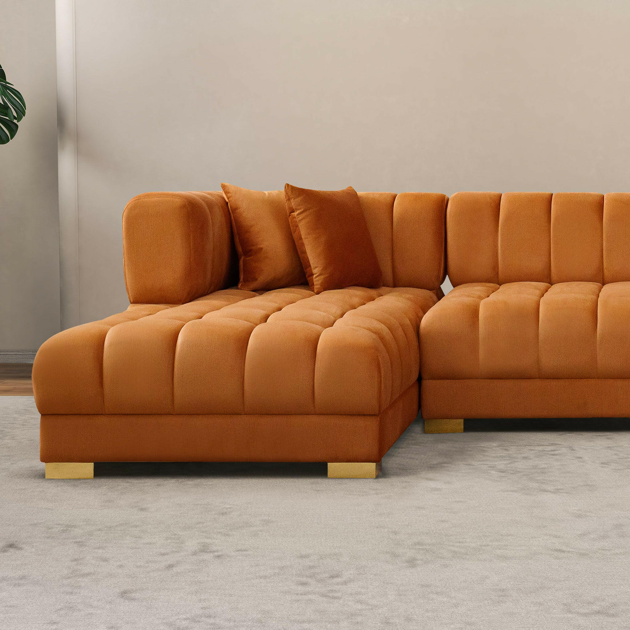 Marlow Cognac Velvet U Shape Corner Sofa.