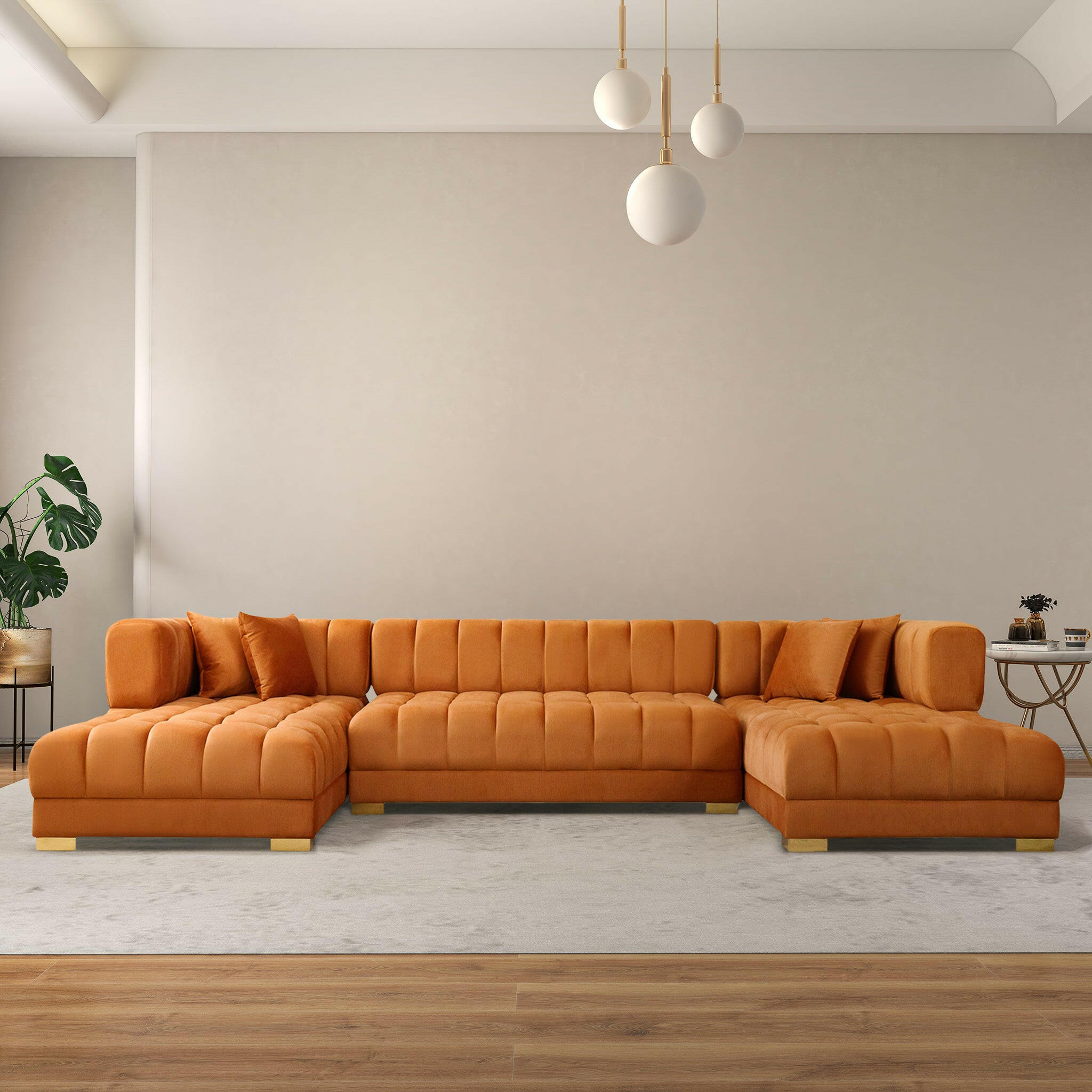 Marlow Cognac Velvet U Shape Corner Sofa.