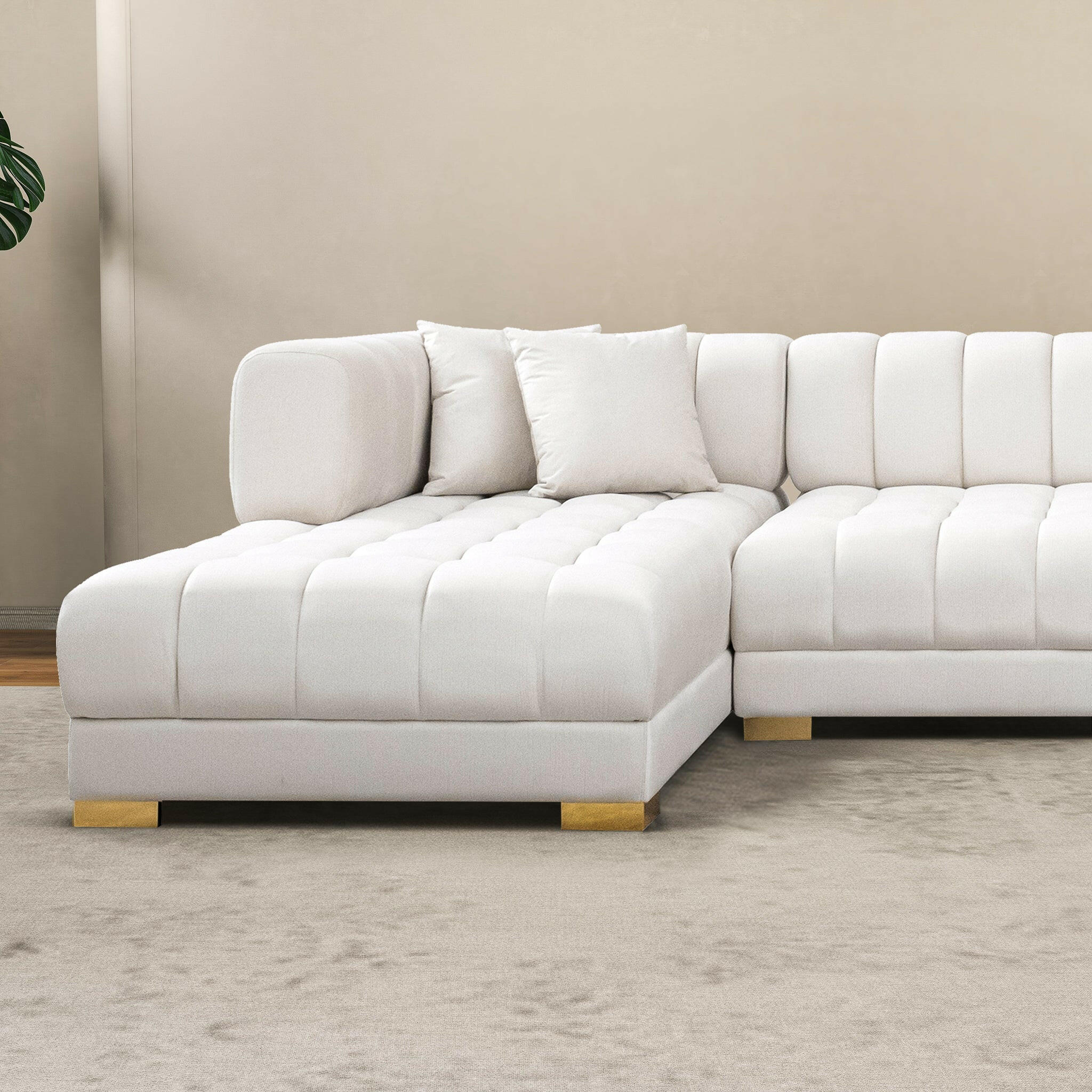 Marlow Ivory Velvet U Shape Corner Sofa.