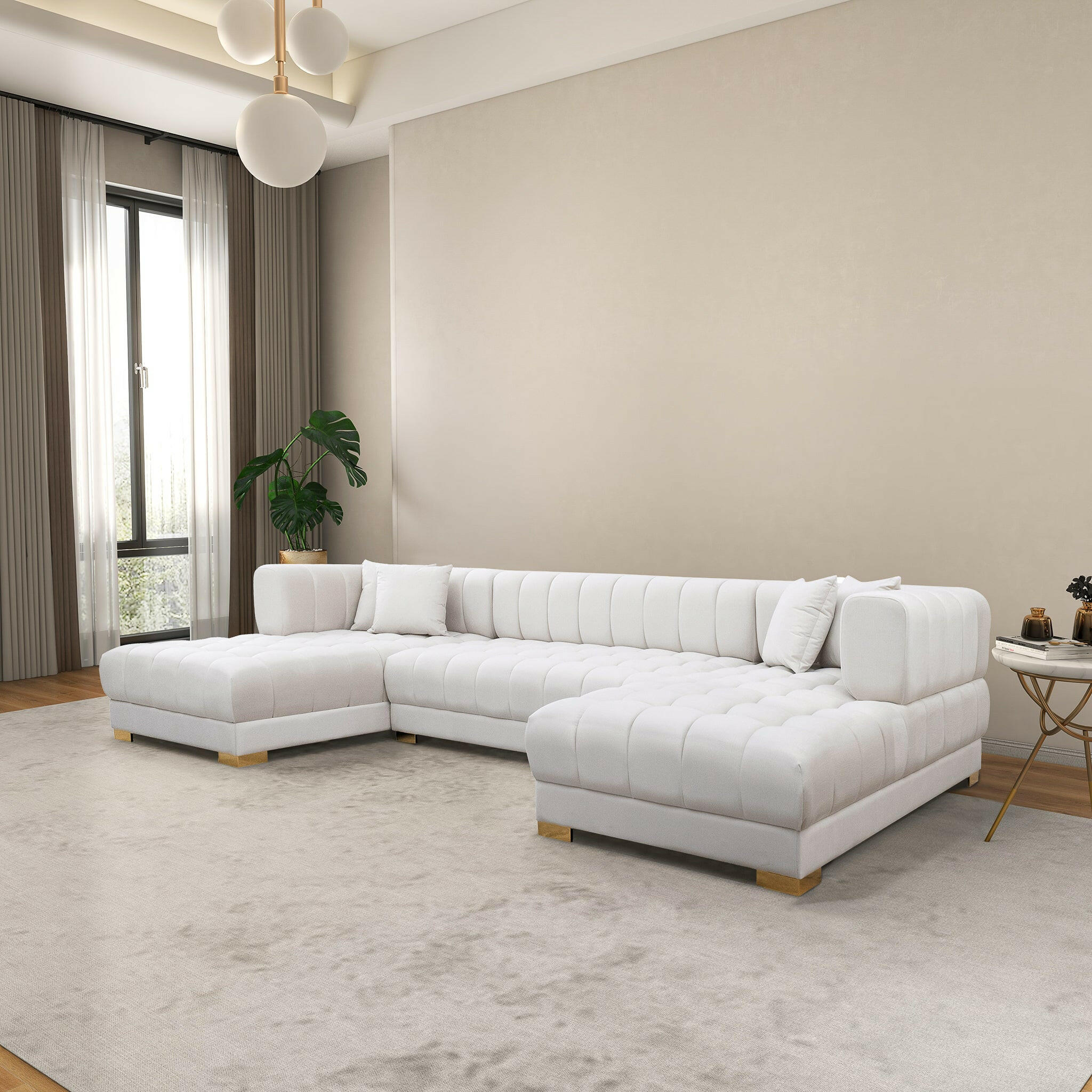 Marlow Ivory Velvet U Shape Corner Sofa.