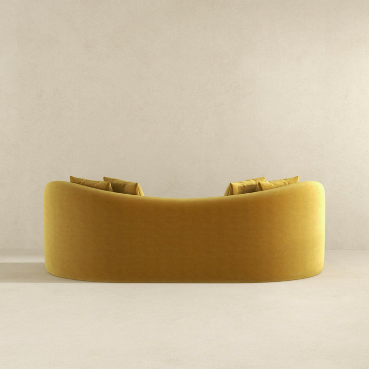 Mason Mid Century Modern Luxury Tight Back Curvy Gold Boucle Couch.