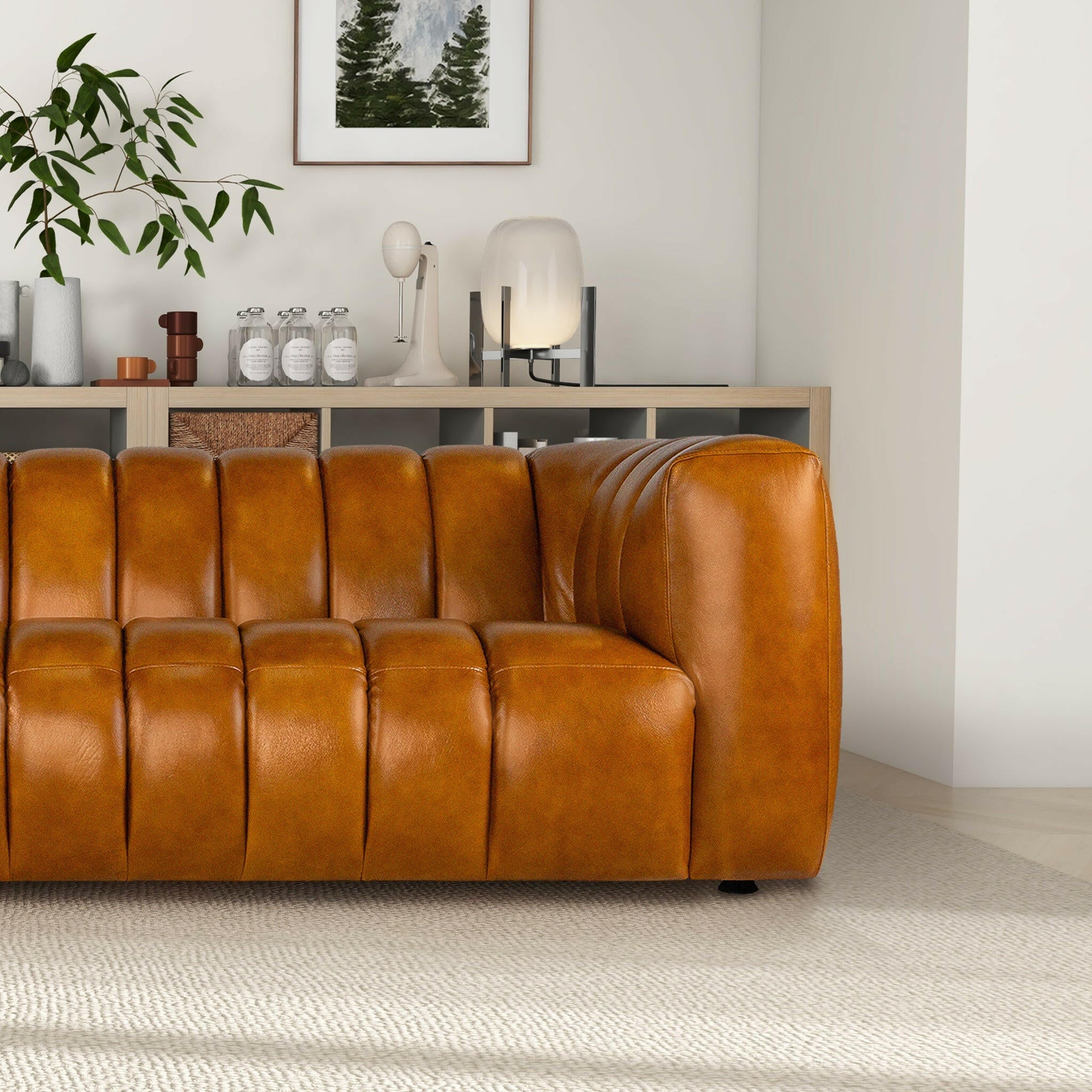 Maverik Genuine Cognac Leather Couch.