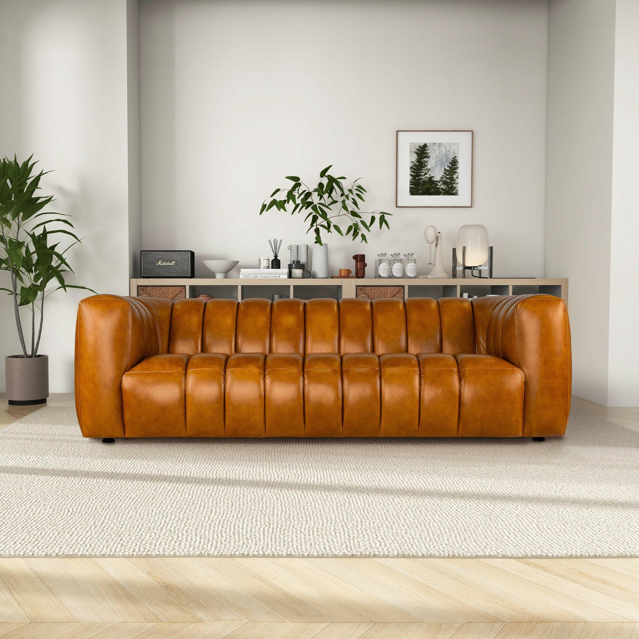 Maverik Genuine Cognac Leather Couch.